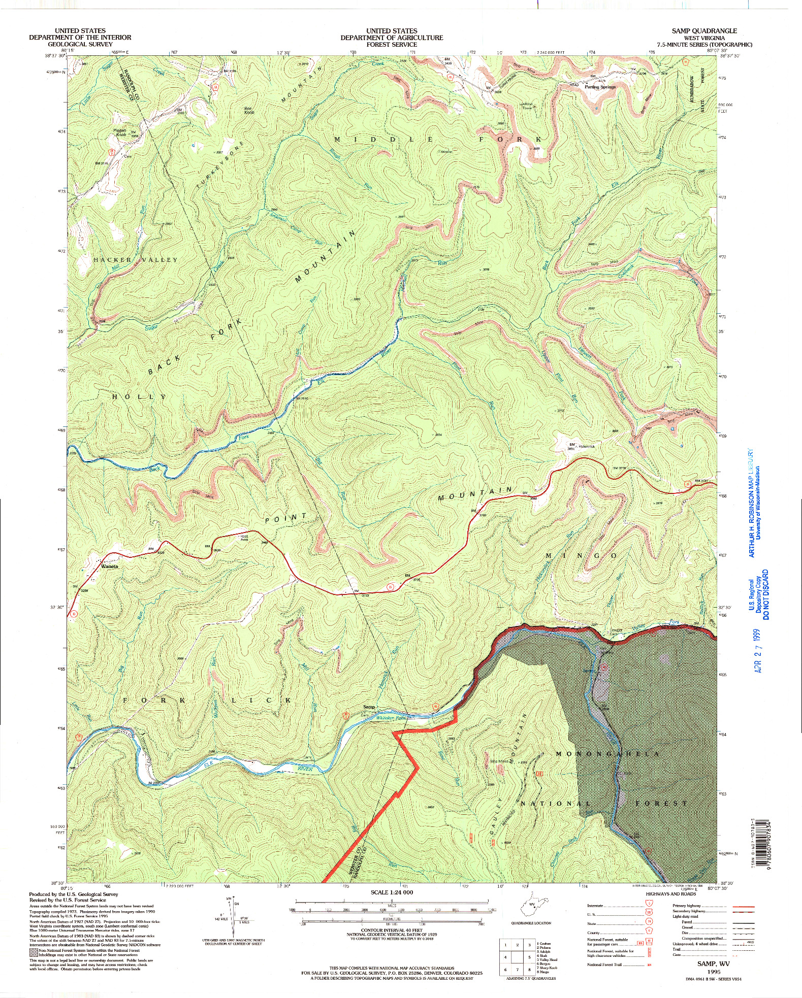 USGS 1:24000-SCALE QUADRANGLE FOR SAMP, WV 1995