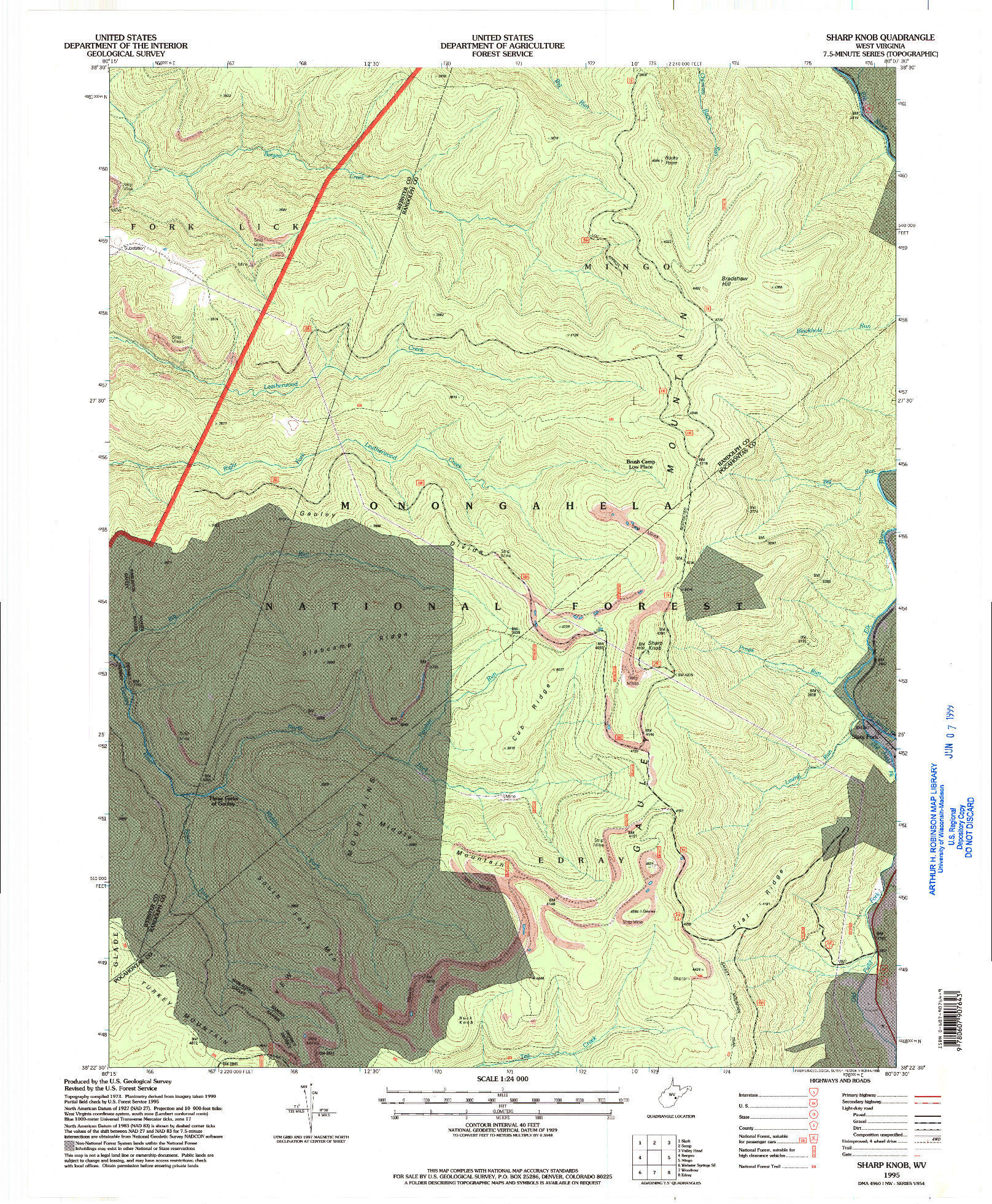 USGS 1:24000-SCALE QUADRANGLE FOR SHARP KNOB, WV 1995