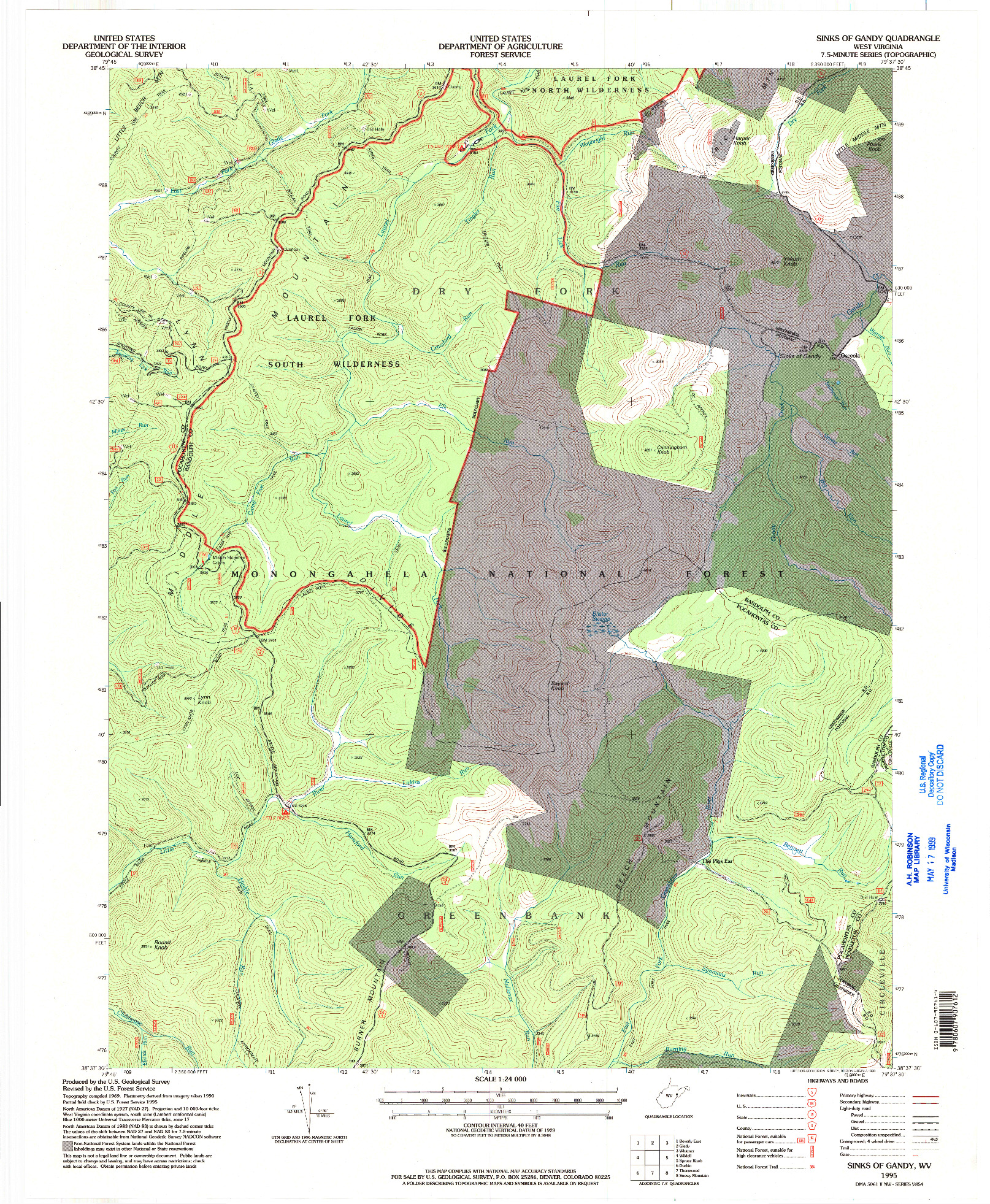 USGS 1:24000-SCALE QUADRANGLE FOR SINKS OF GANDY, WV 1995