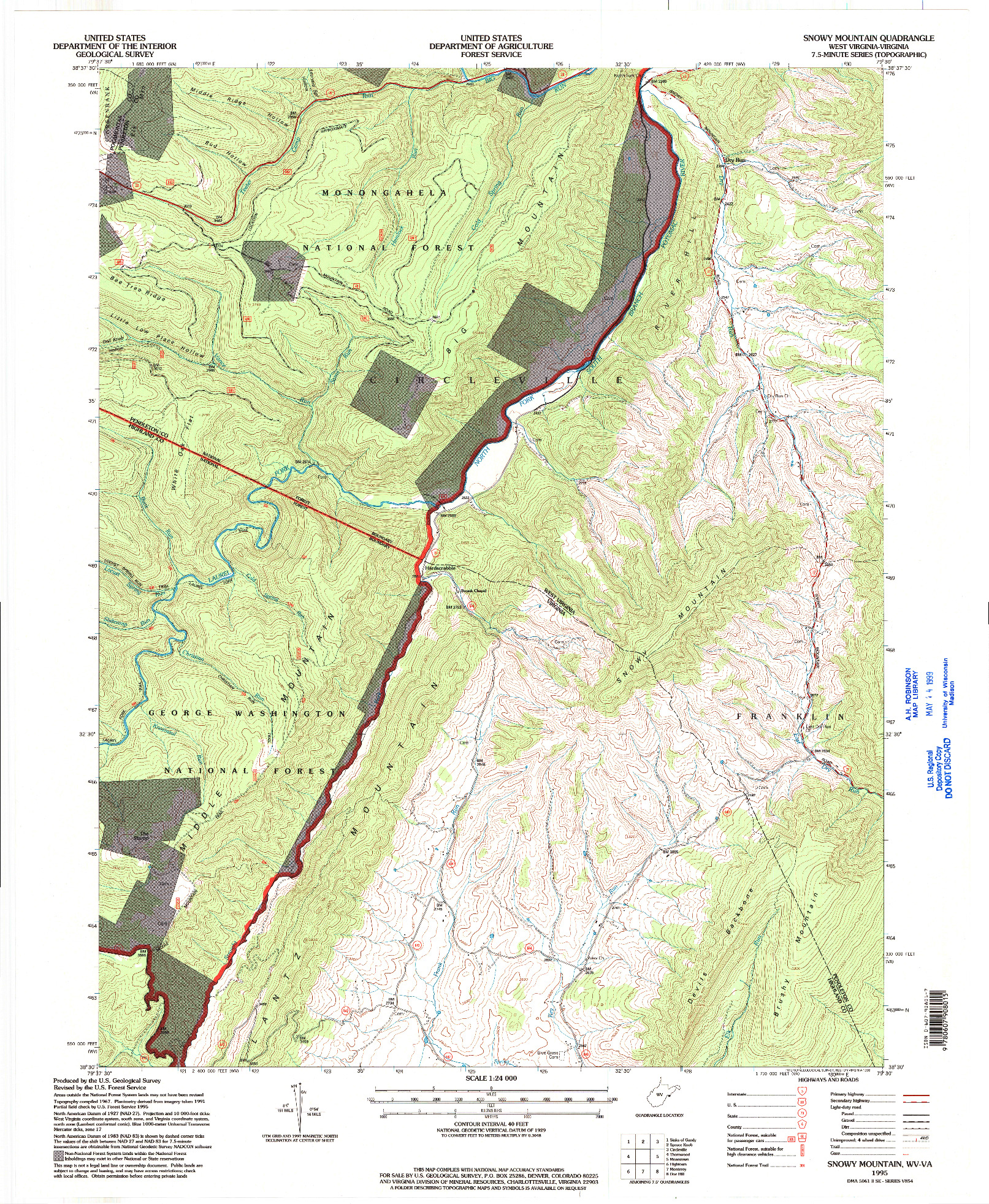 USGS 1:24000-SCALE QUADRANGLE FOR SNOWY MOUNTAIN, WV 1995