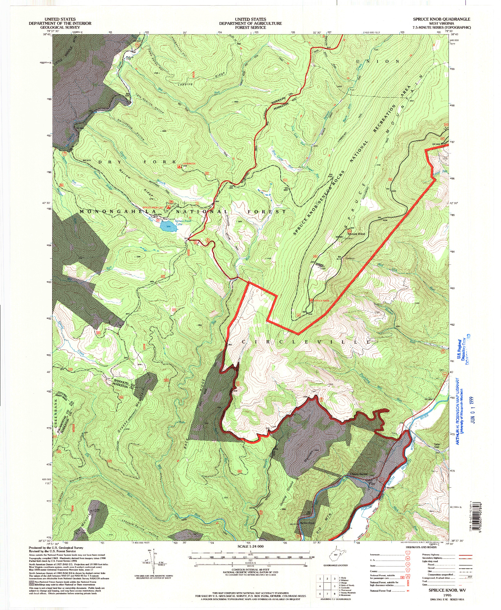 USGS 1:24000-SCALE QUADRANGLE FOR SPRUCE KNOB, WV 1995