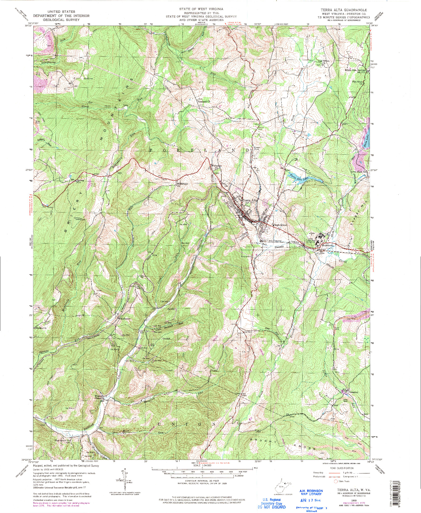 USGS 1:24000-SCALE QUADRANGLE FOR TERRA ALTA, WV 1959