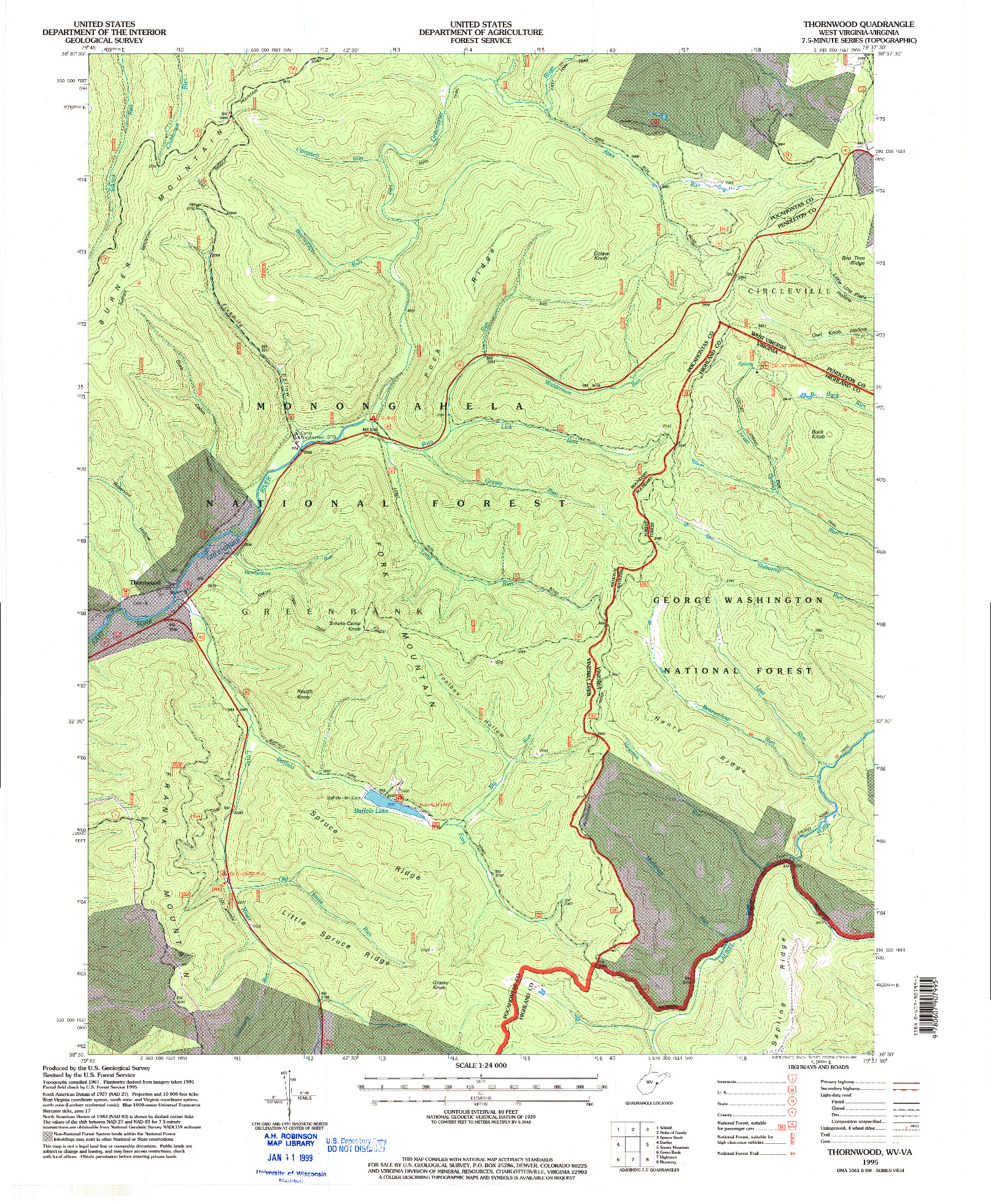 USGS 1:24000-SCALE QUADRANGLE FOR THORNWOOD, WV 1995