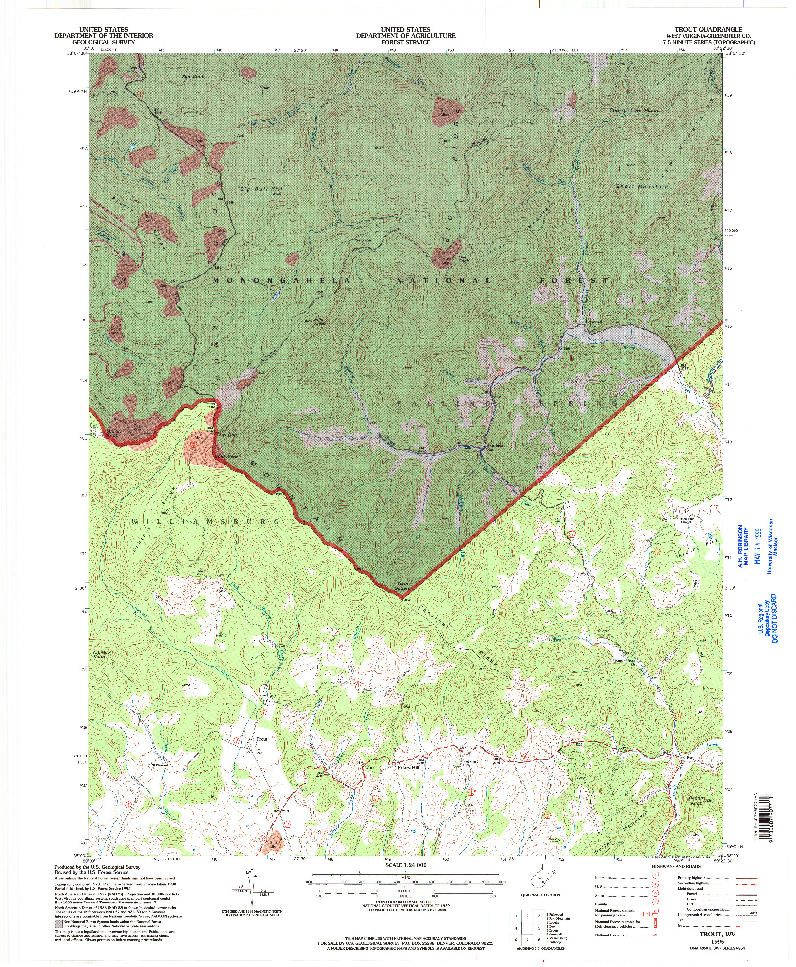 USGS 1:24000-SCALE QUADRANGLE FOR TROUT, WV 1995