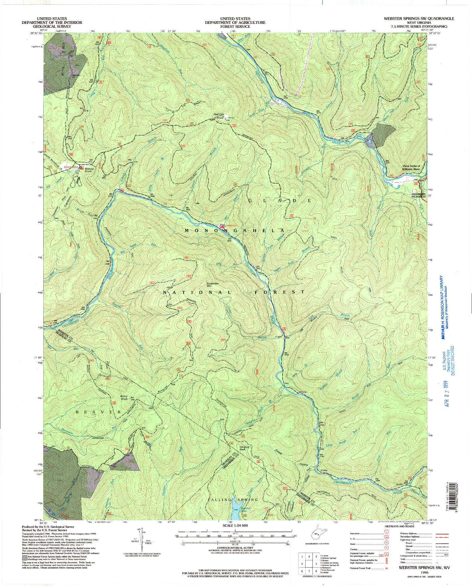 USGS 1:24000-SCALE QUADRANGLE FOR WEBSTER SPRINGS SW, WV 1995