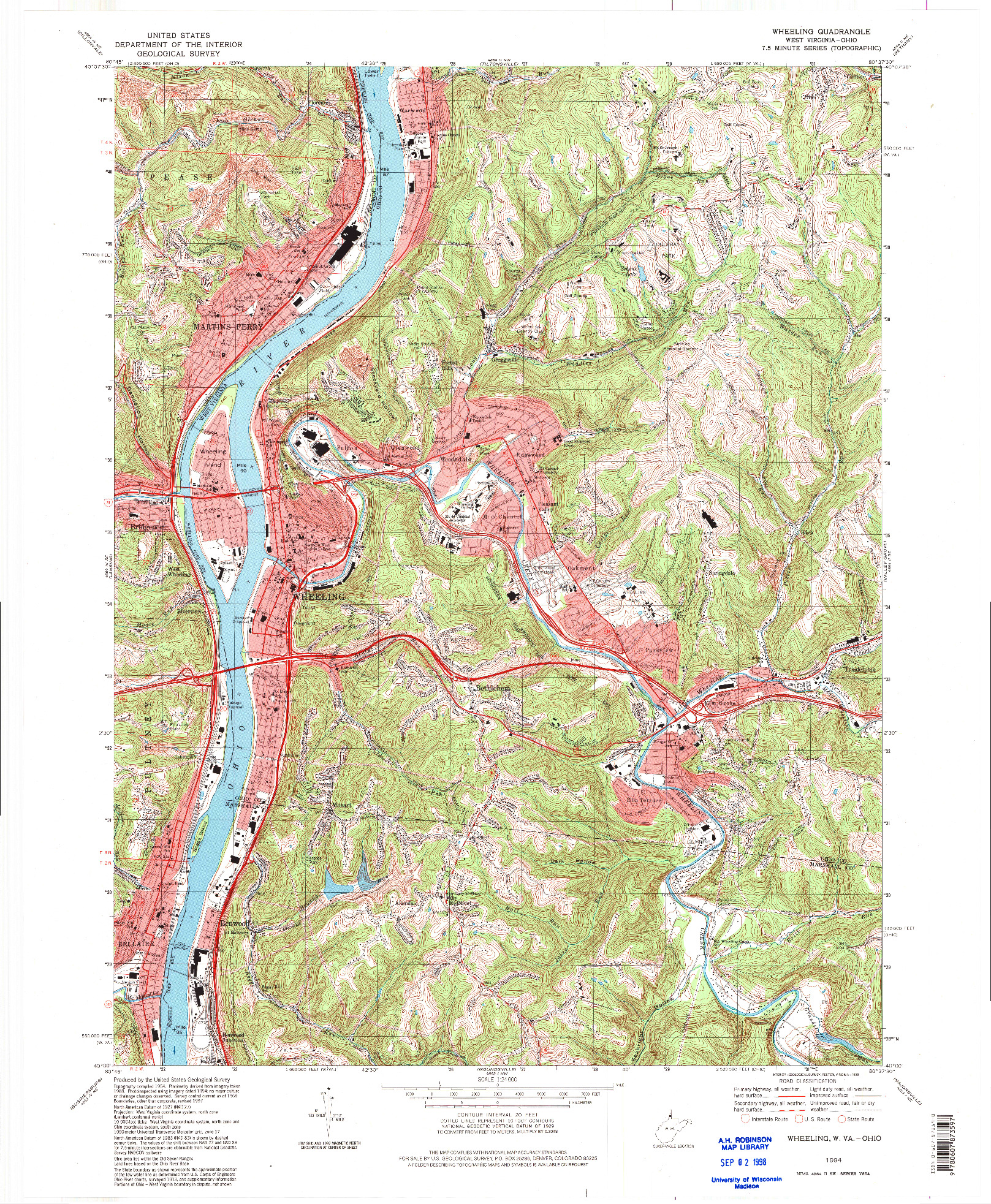 USGS 1:24000-SCALE QUADRANGLE FOR WHEELING, WV 1994