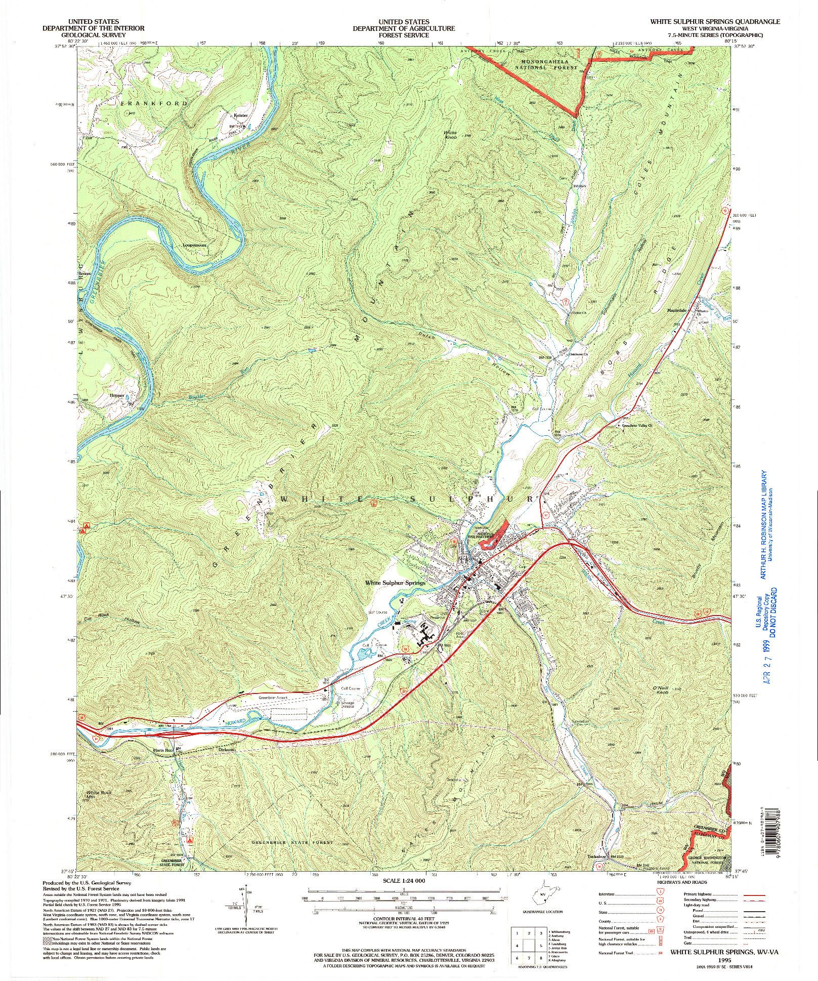 USGS 1:24000-SCALE QUADRANGLE FOR WHITE SULPHUR SPRINGS, WV 1995