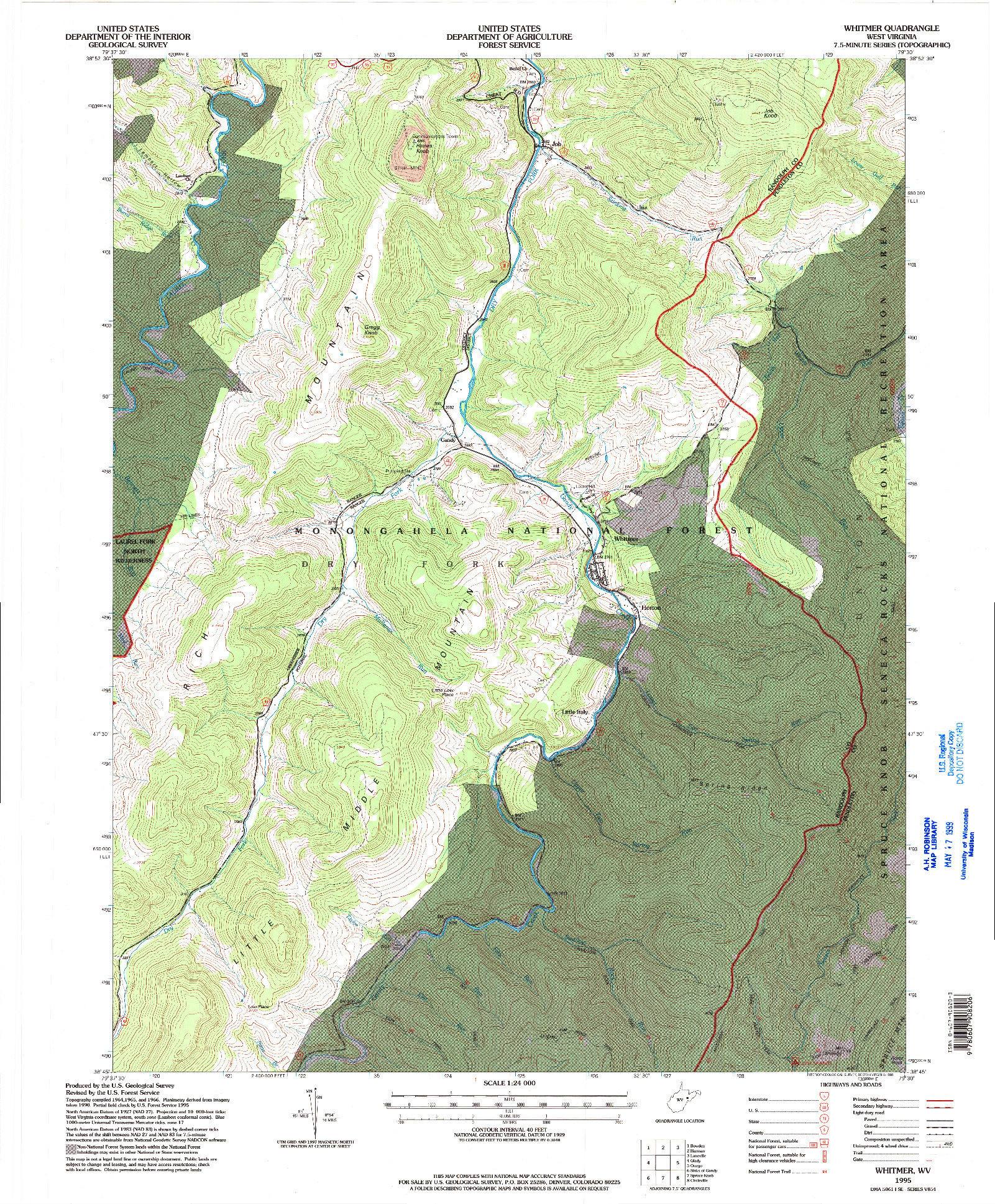 USGS 1:24000-SCALE QUADRANGLE FOR WHITMER, WV 1995