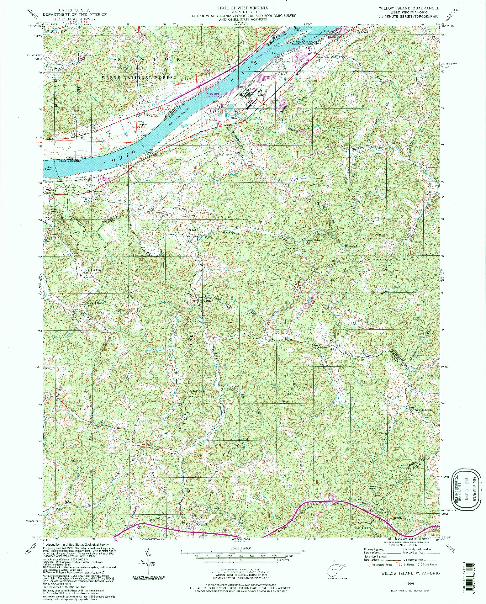 USGS 1:24000-SCALE QUADRANGLE FOR WILLOW ISLAND, WV 1994