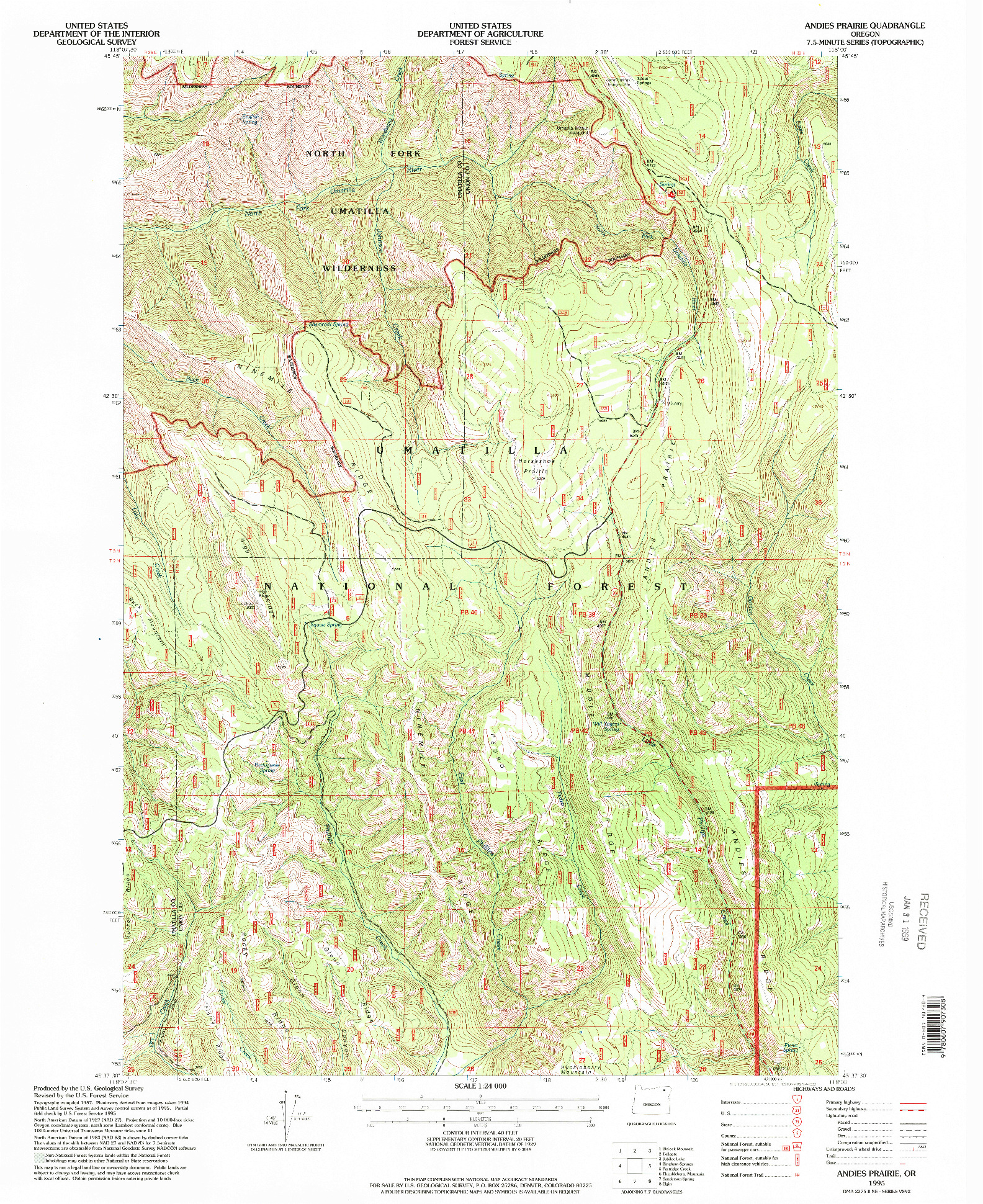 USGS 1:24000-SCALE QUADRANGLE FOR ANDIES PRAIRIE, OR 1995