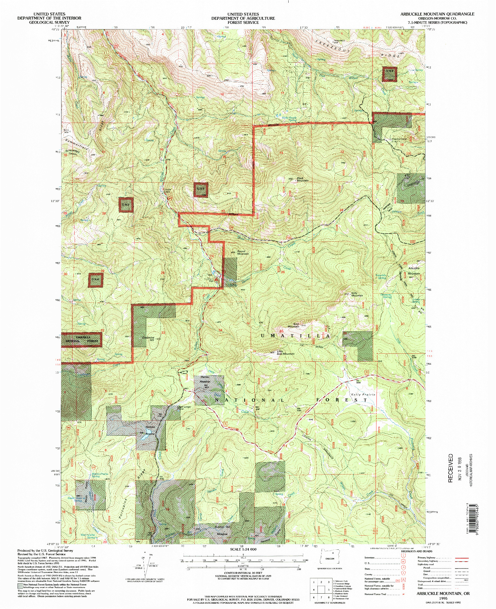 USGS 1:24000-SCALE QUADRANGLE FOR ARBUCKLE MOUNTAIN, OR 1995