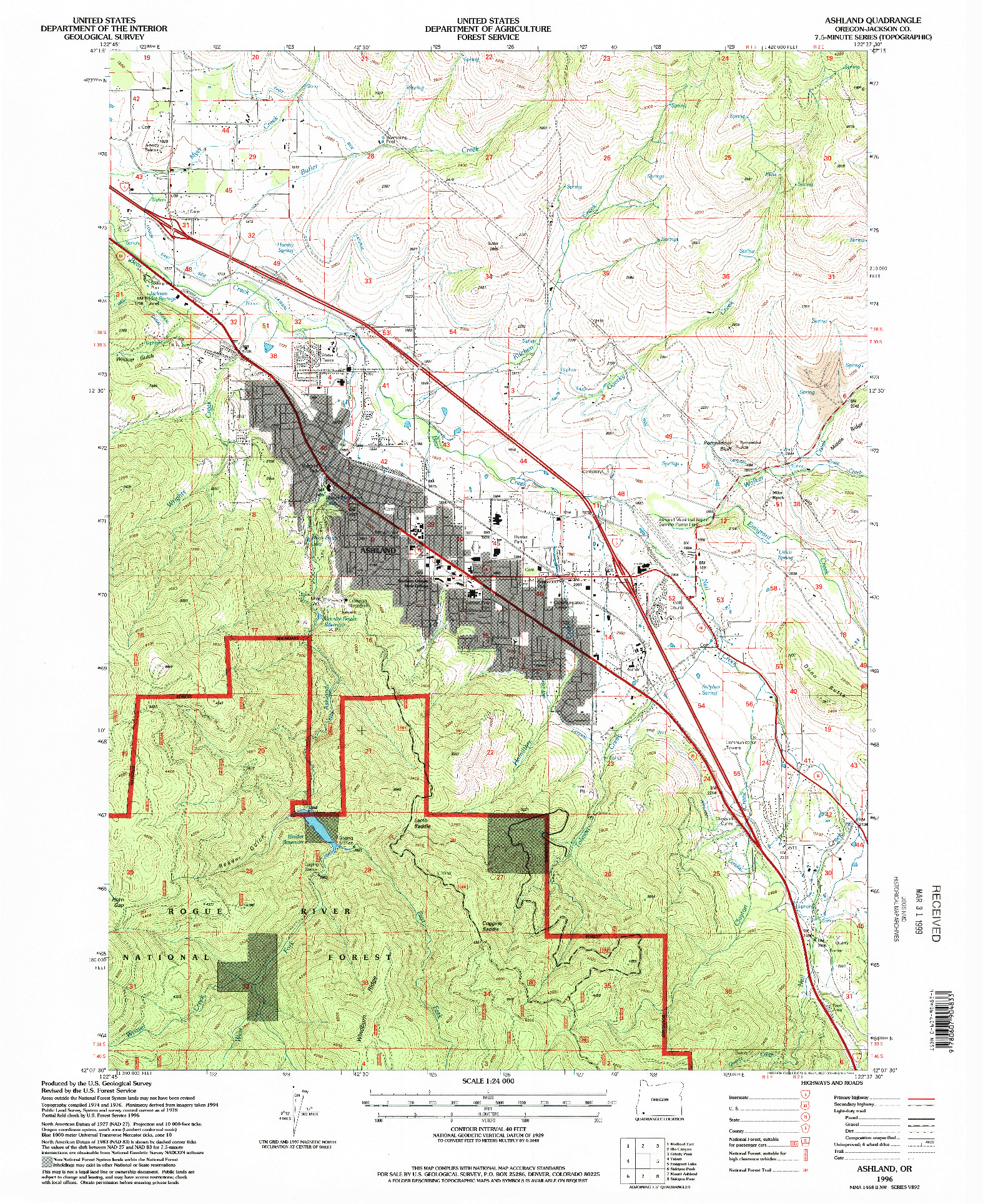 USGS 1:24000-SCALE QUADRANGLE FOR ASHLAND, OR 1996