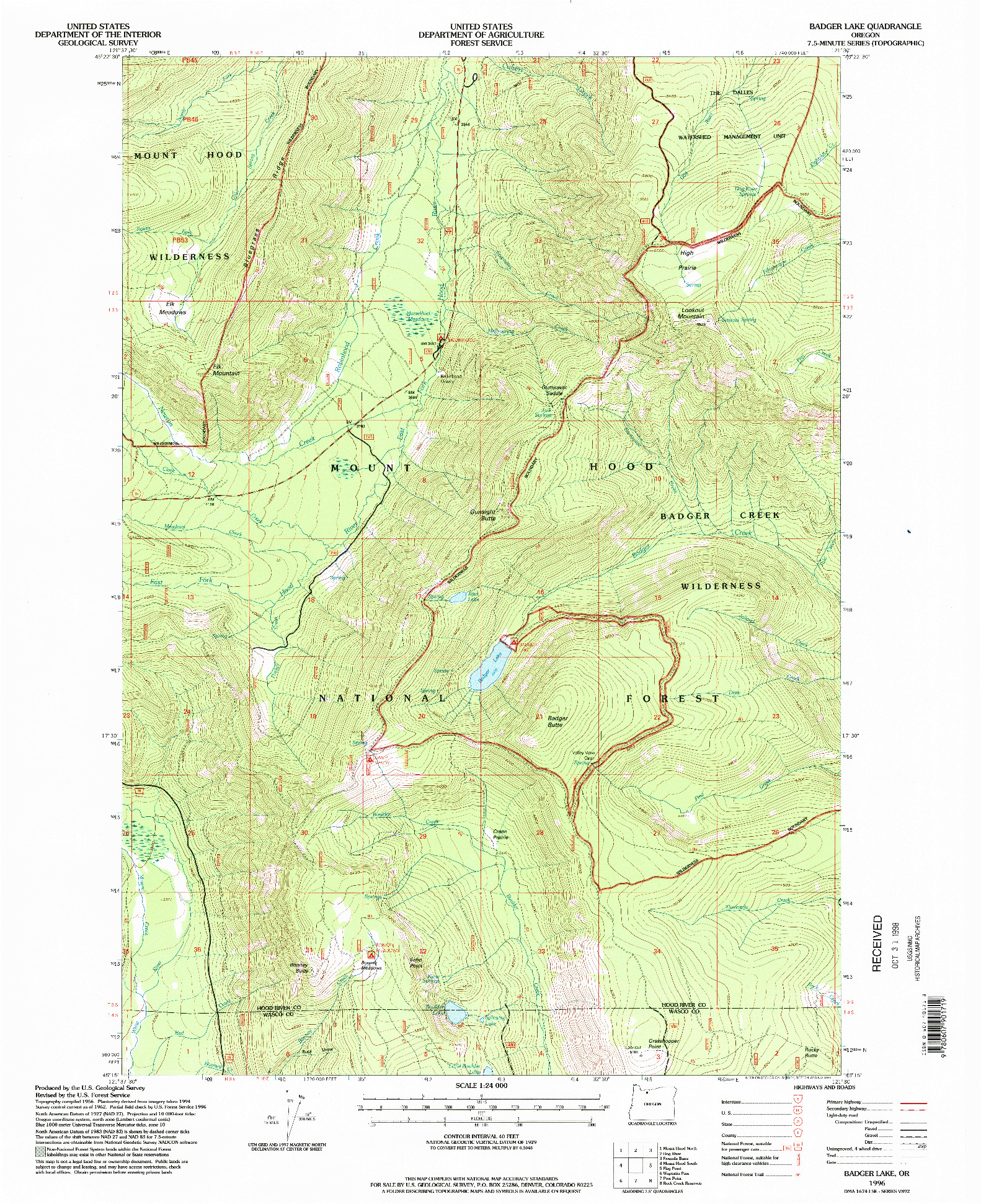 USGS 1:24000-SCALE QUADRANGLE FOR BADGER LAKE, OR 1996