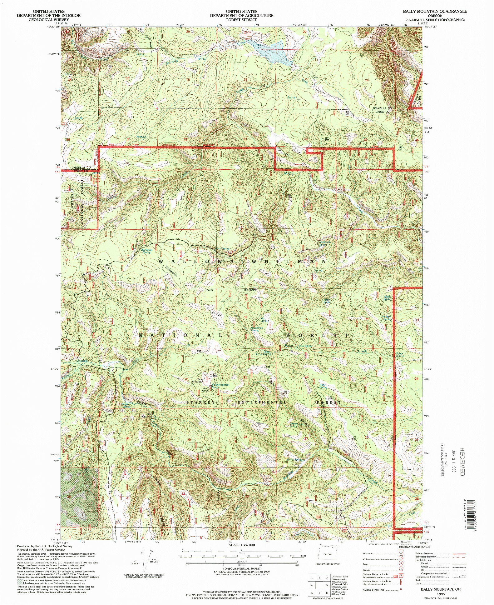 USGS 1:24000-SCALE QUADRANGLE FOR BALLY MOUNTAIN, OR 1995