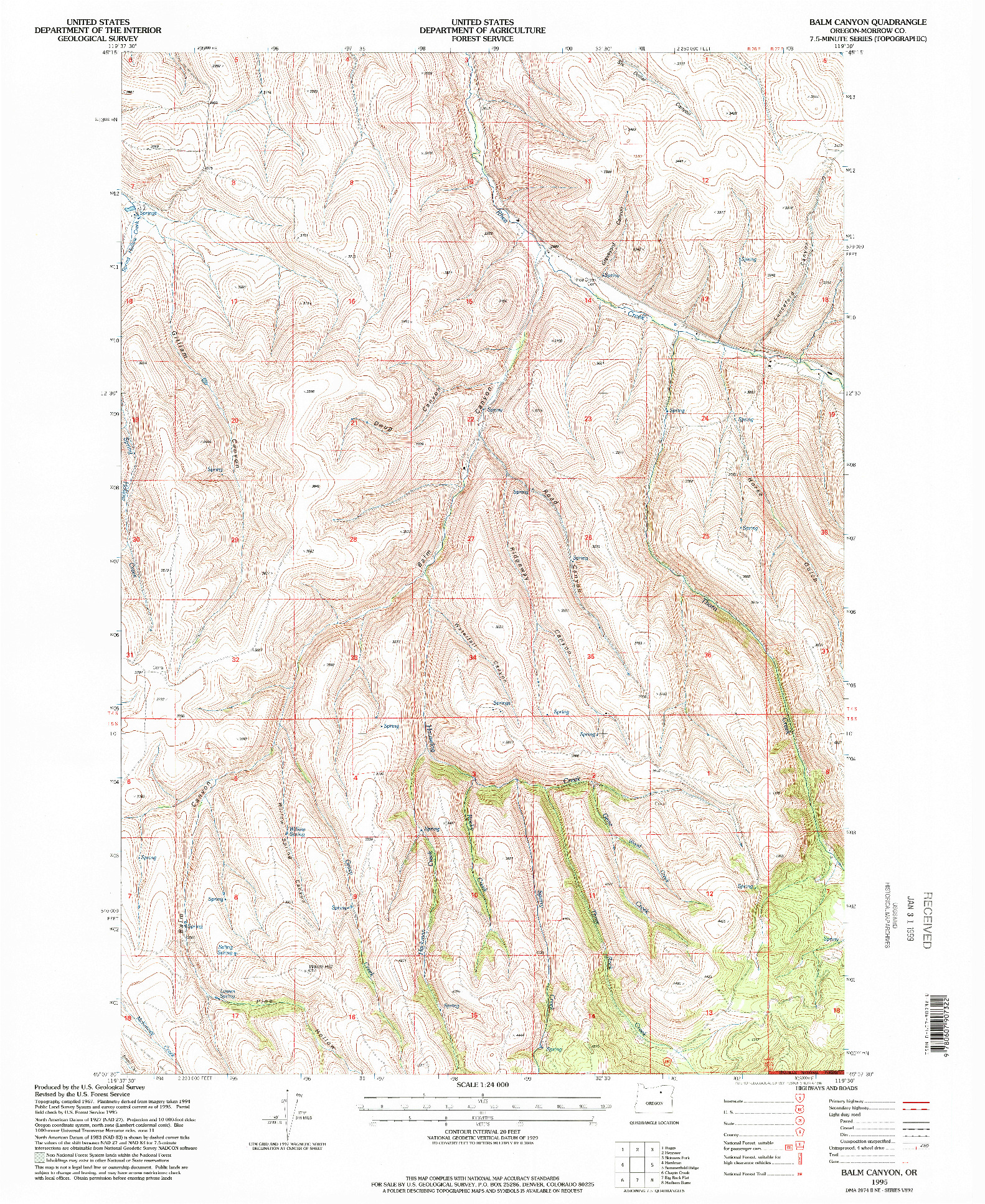 USGS 1:24000-SCALE QUADRANGLE FOR BALM CANYON, OR 1995