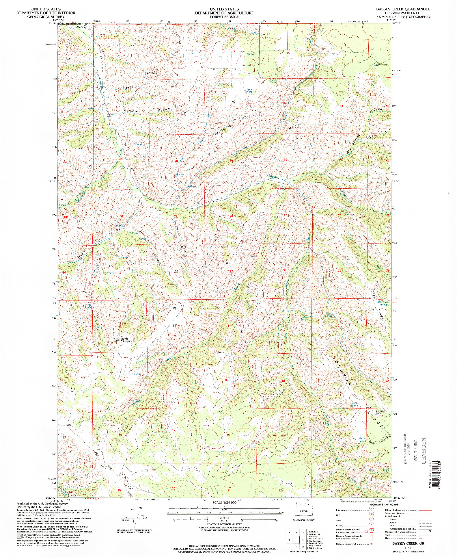 USGS 1:24000-SCALE QUADRANGLE FOR BASSEY CREEK, OR 1996