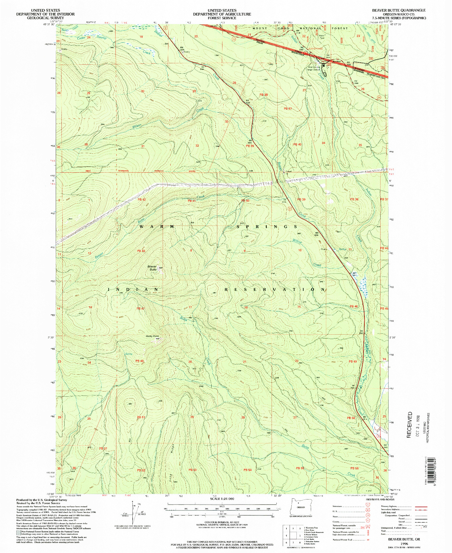 USGS 1:24000-SCALE QUADRANGLE FOR BEAVER BUTTE, OR 1996