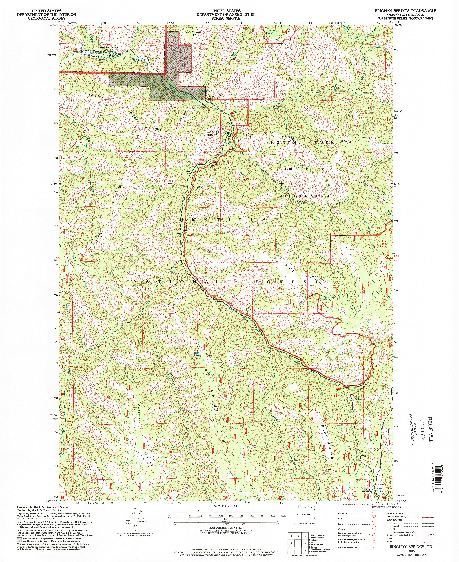 USGS 1:24000-SCALE QUADRANGLE FOR BINGHAM SPRINGS, OR 1995