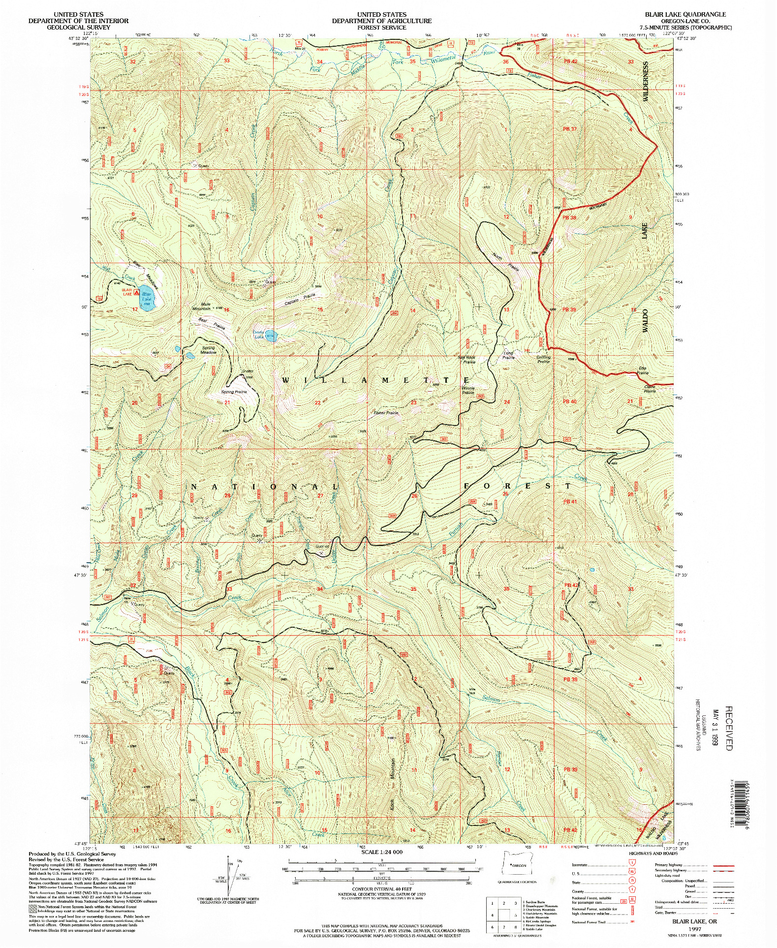 USGS 1:24000-SCALE QUADRANGLE FOR BLAIR LAKE, OR 1997