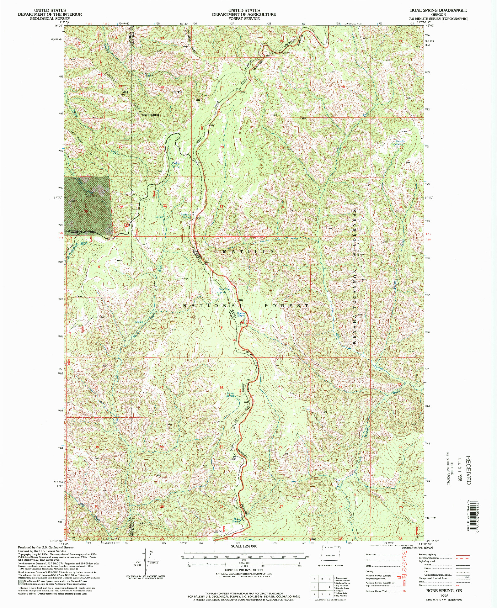 USGS 1:24000-SCALE QUADRANGLE FOR BONE SPRING, OR 1995