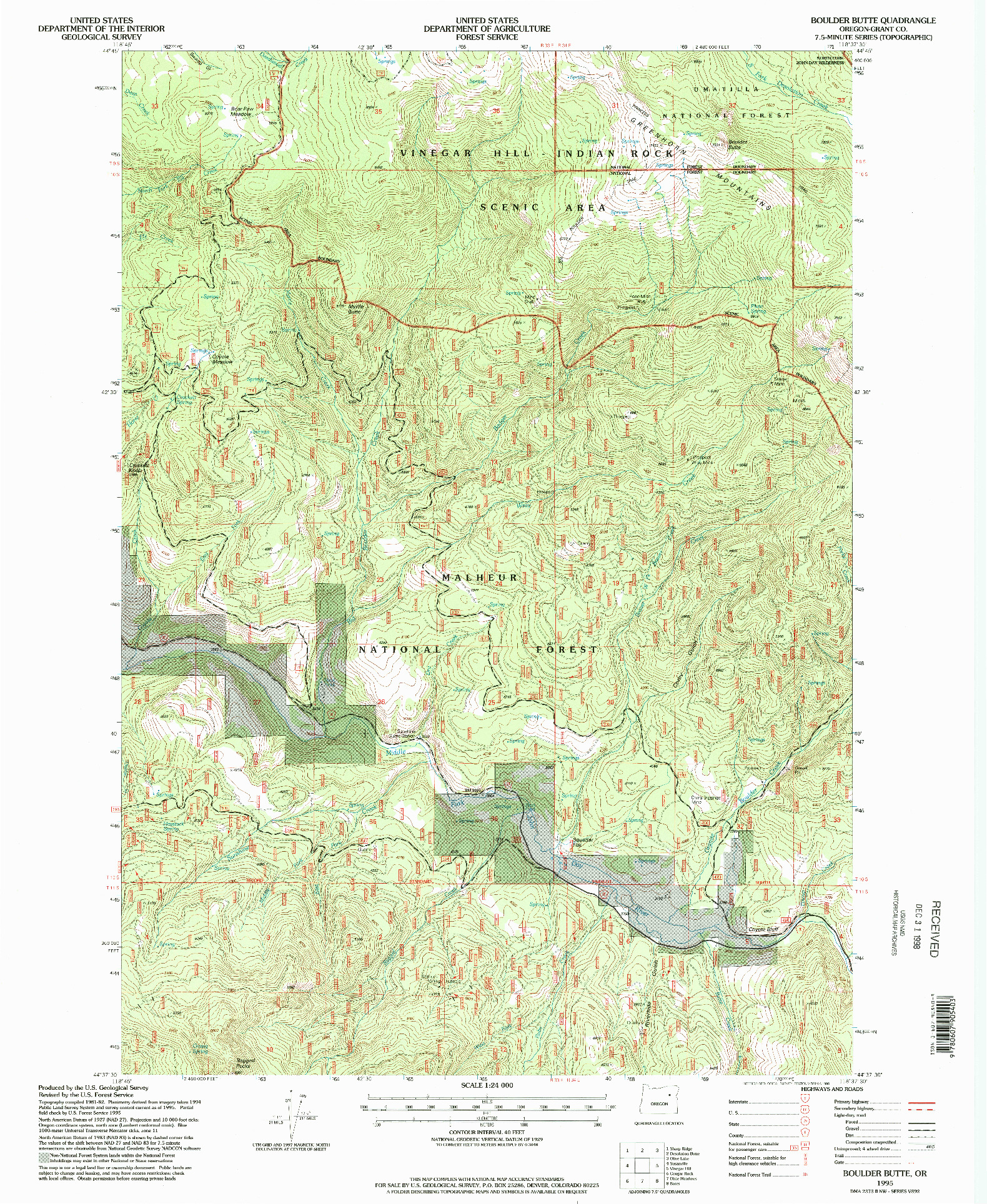 USGS 1:24000-SCALE QUADRANGLE FOR BOULDER BUTTE, OR 1995