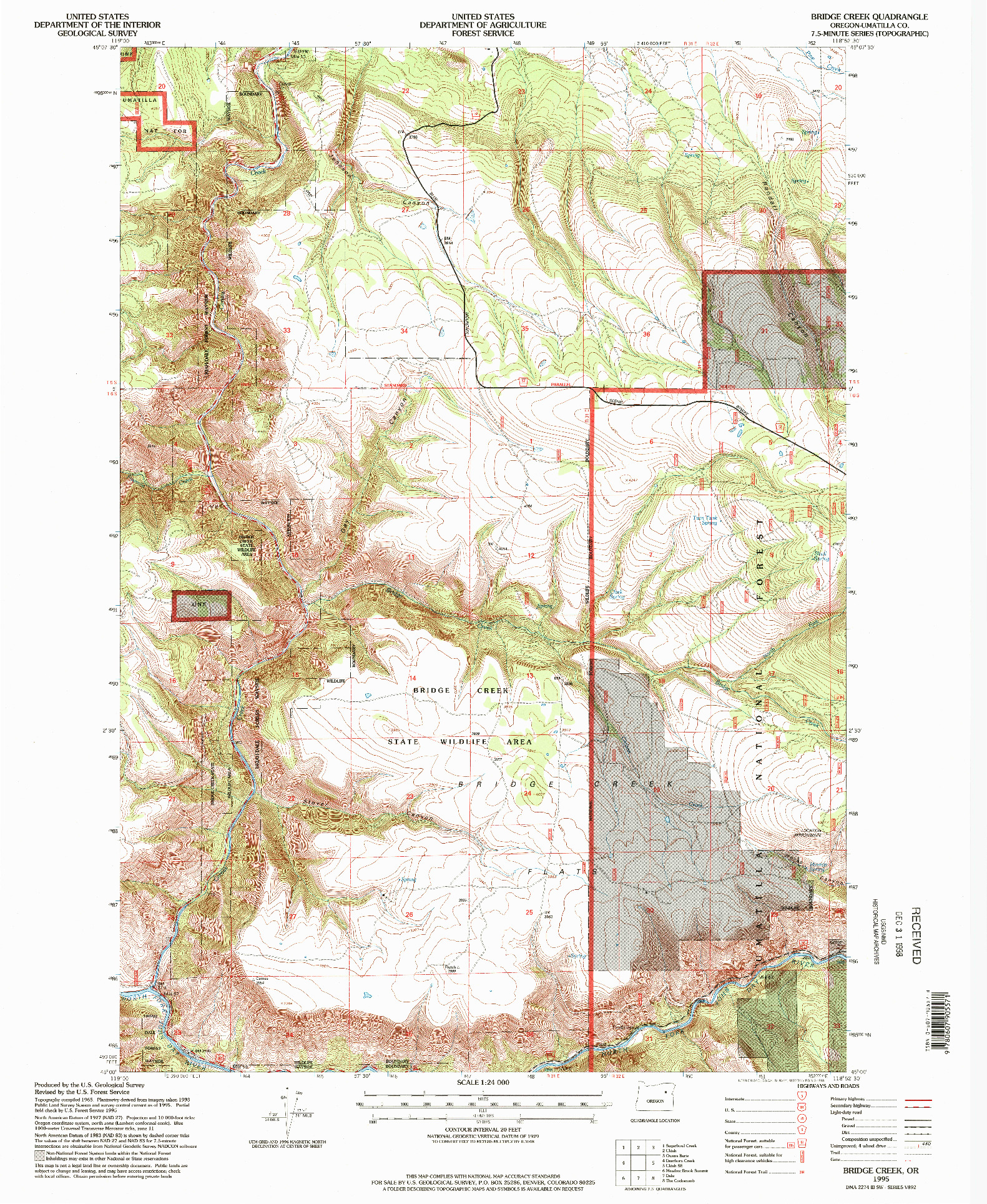 USGS 1:24000-SCALE QUADRANGLE FOR BRIDGE CREEK, OR 1995