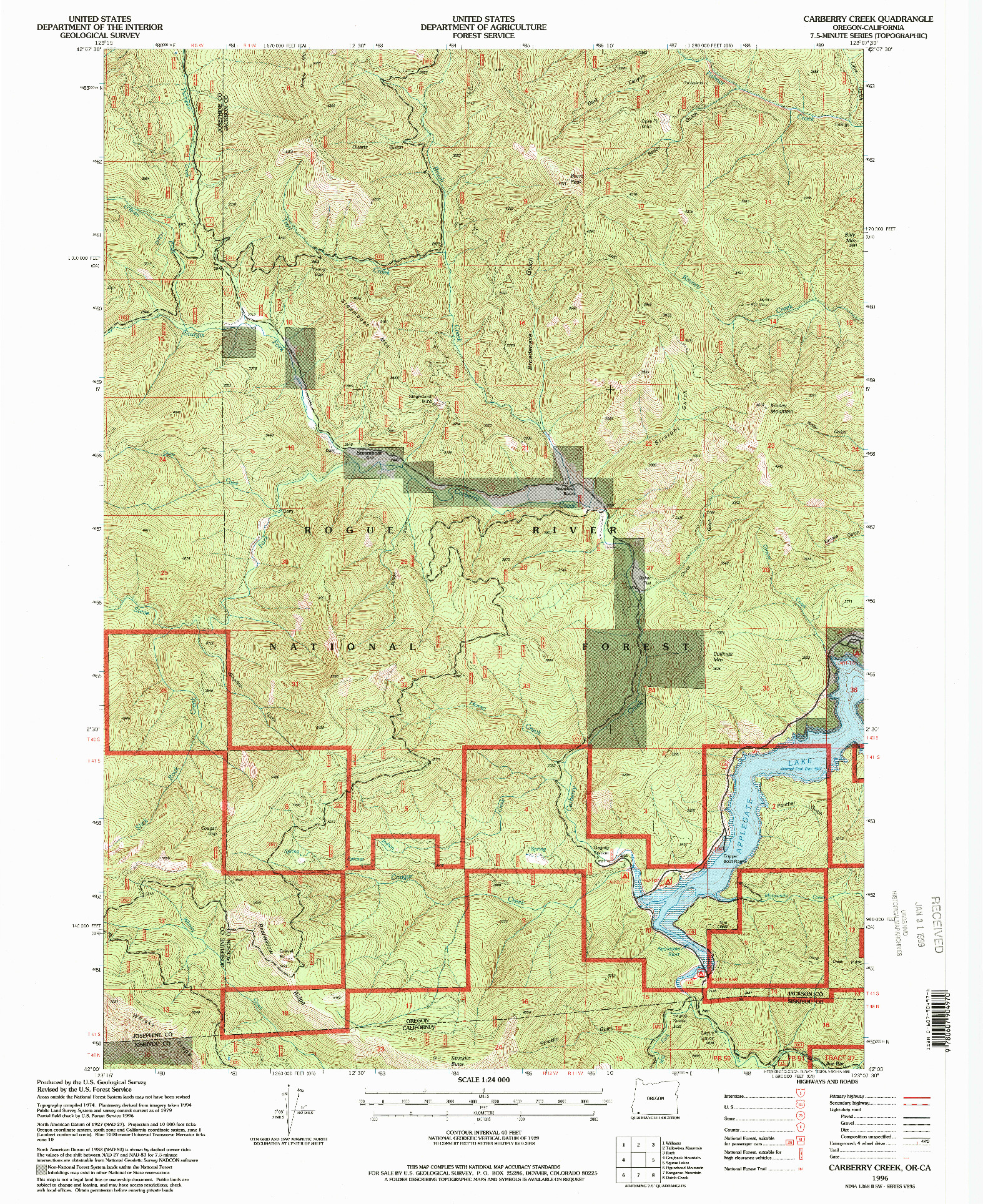 USGS 1:24000-SCALE QUADRANGLE FOR CARBERRY CREEK, OR 1996