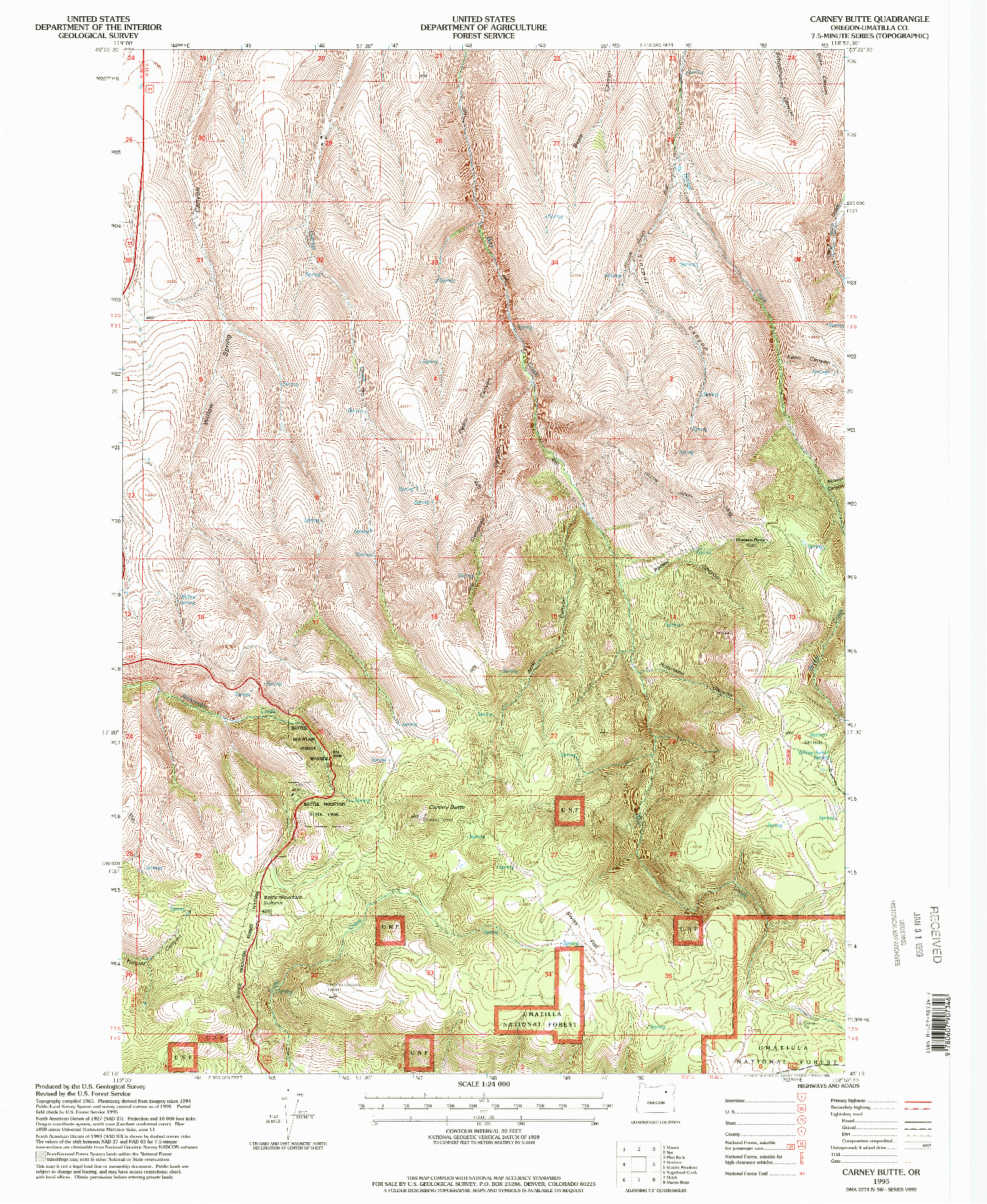 USGS 1:24000-SCALE QUADRANGLE FOR CARNEY BUTTE, OR 1995