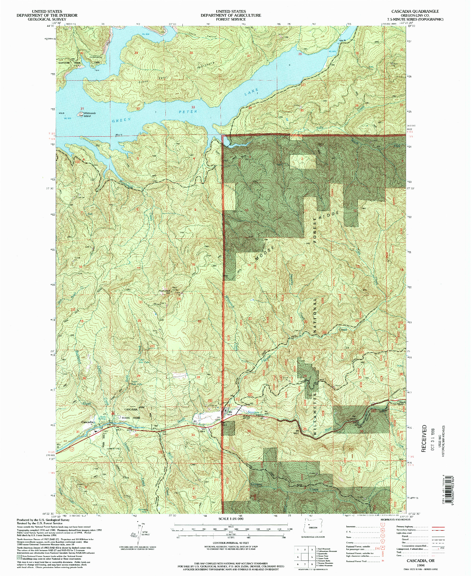 USGS 1:24000-SCALE QUADRANGLE FOR CASCADIA, OR 1994