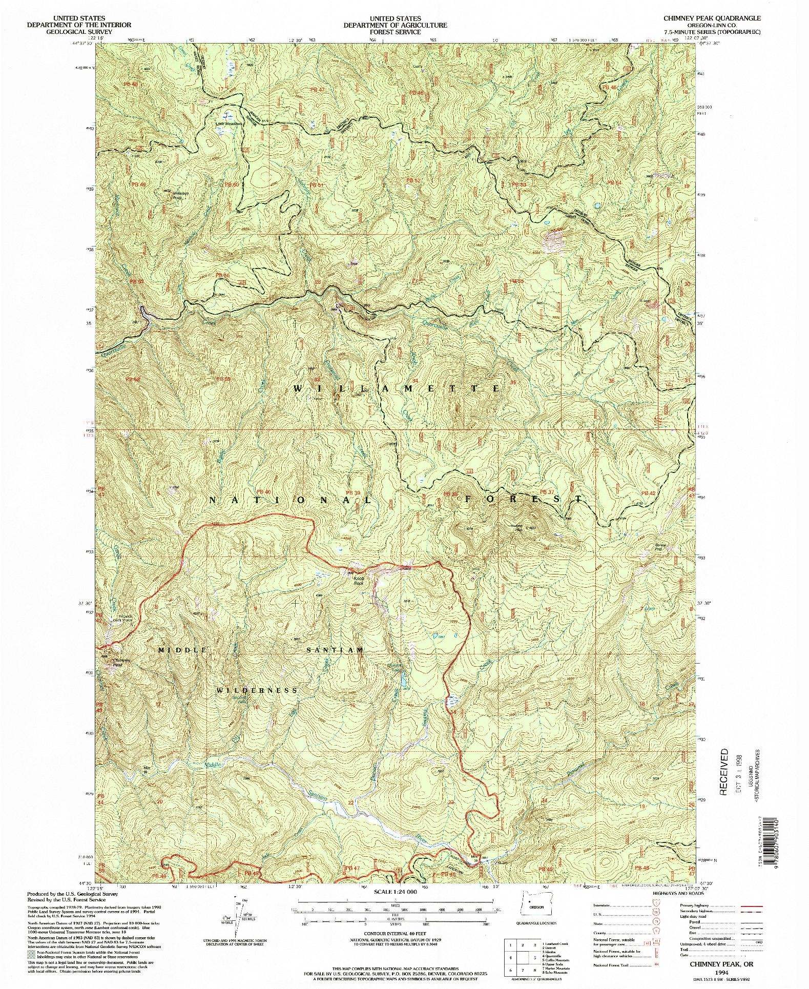 USGS 1:24000-SCALE QUADRANGLE FOR CHIMNEY PEAK, OR 1994