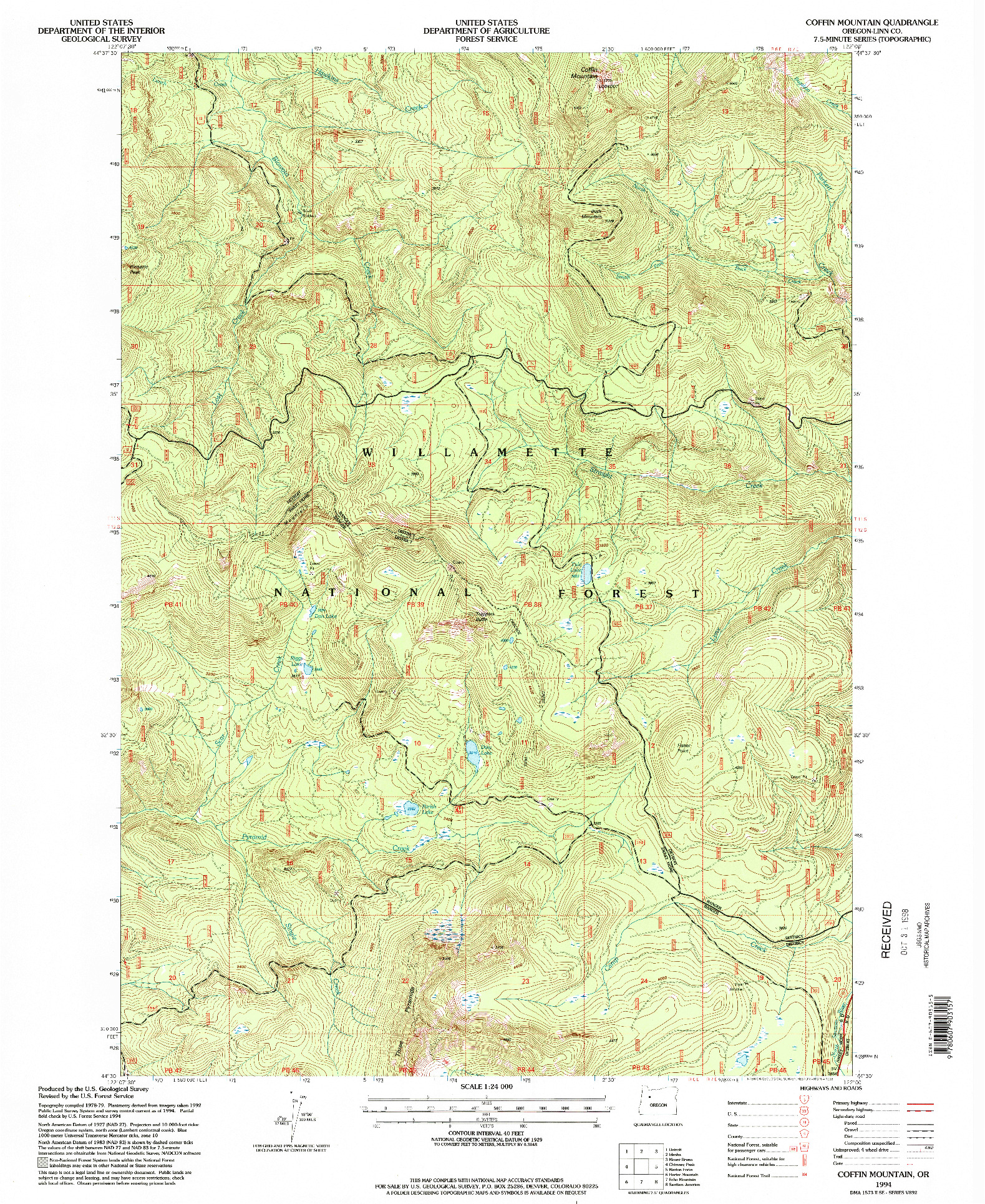 USGS 1:24000-SCALE QUADRANGLE FOR COFFIN MOUNTAIN, OR 1994