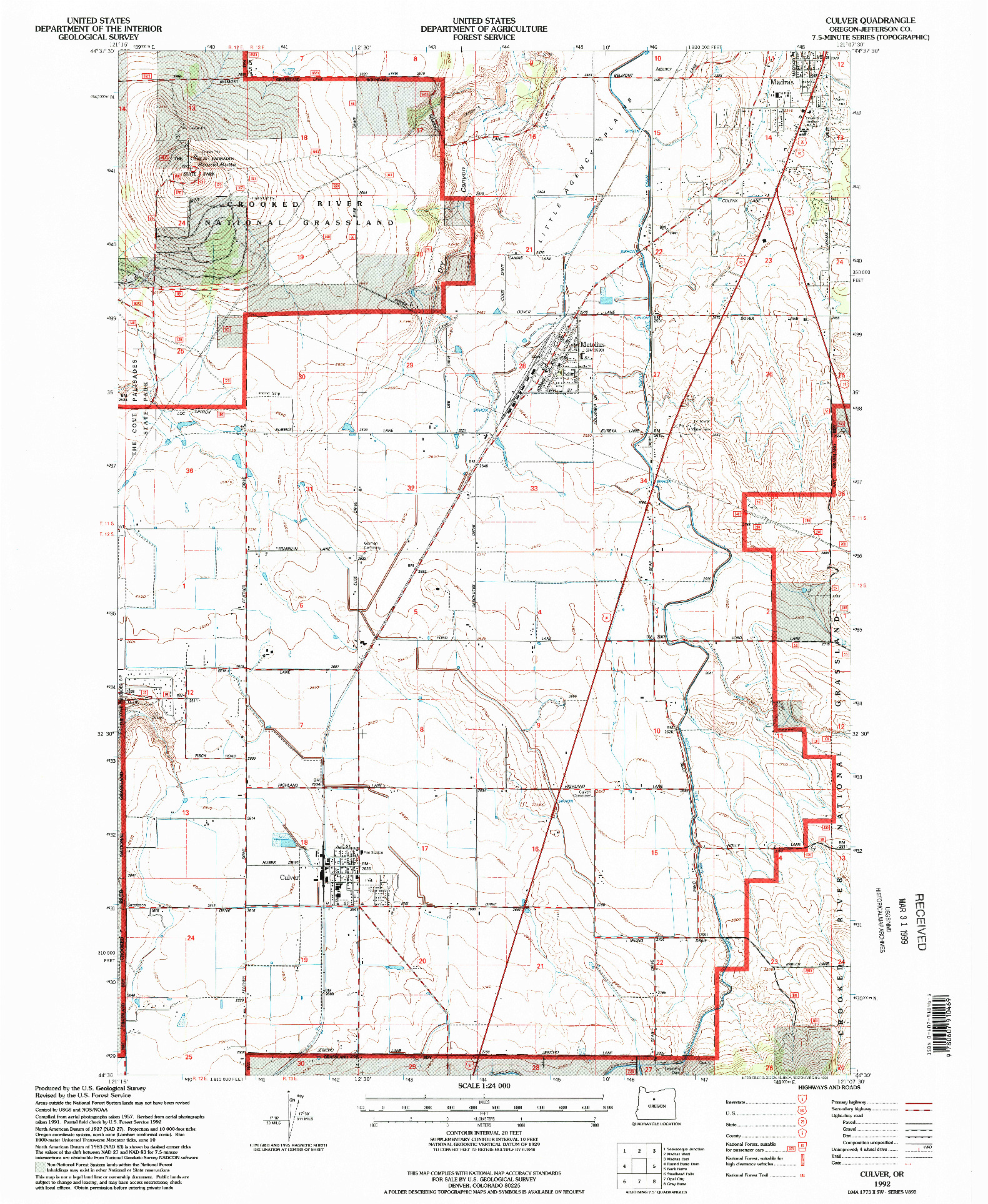 USGS 1:24000-SCALE QUADRANGLE FOR CULVER, OR 1992