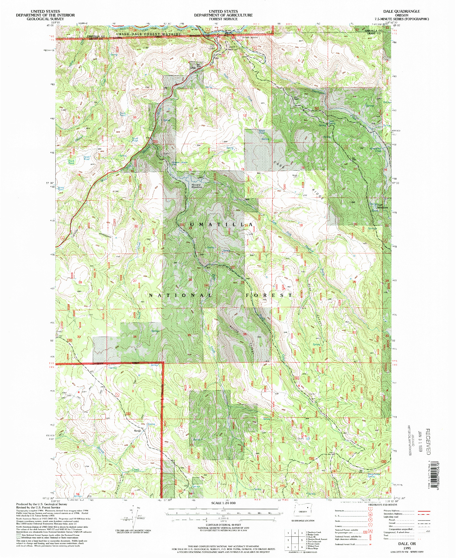 USGS 1:24000-SCALE QUADRANGLE FOR DALE, OR 1995