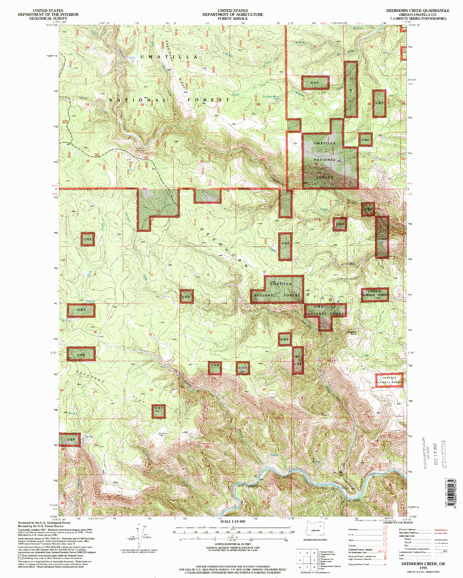 USGS 1:24000-SCALE QUADRANGLE FOR DEERHORN CREEK, OR 1995
