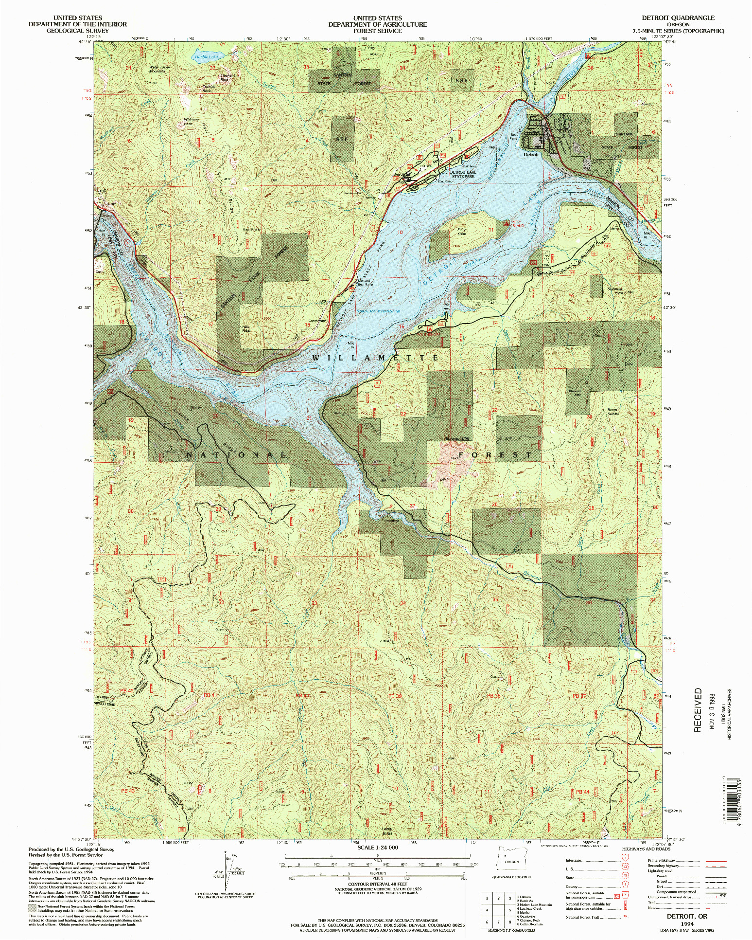 USGS 1:24000-SCALE QUADRANGLE FOR DETROIT, OR 1994