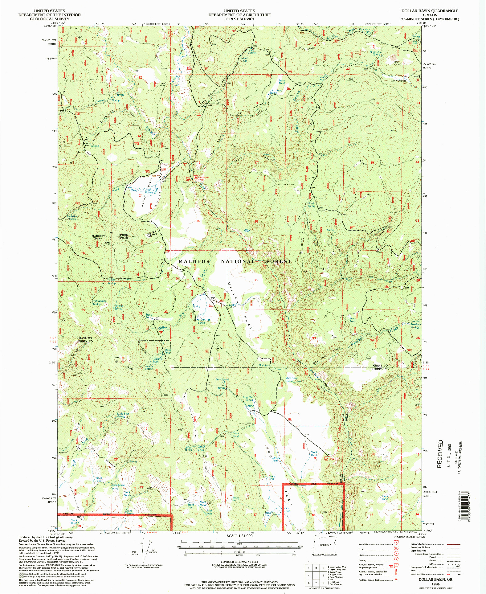 USGS 1:24000-SCALE QUADRANGLE FOR DOLLAR BASIN, OR 1996