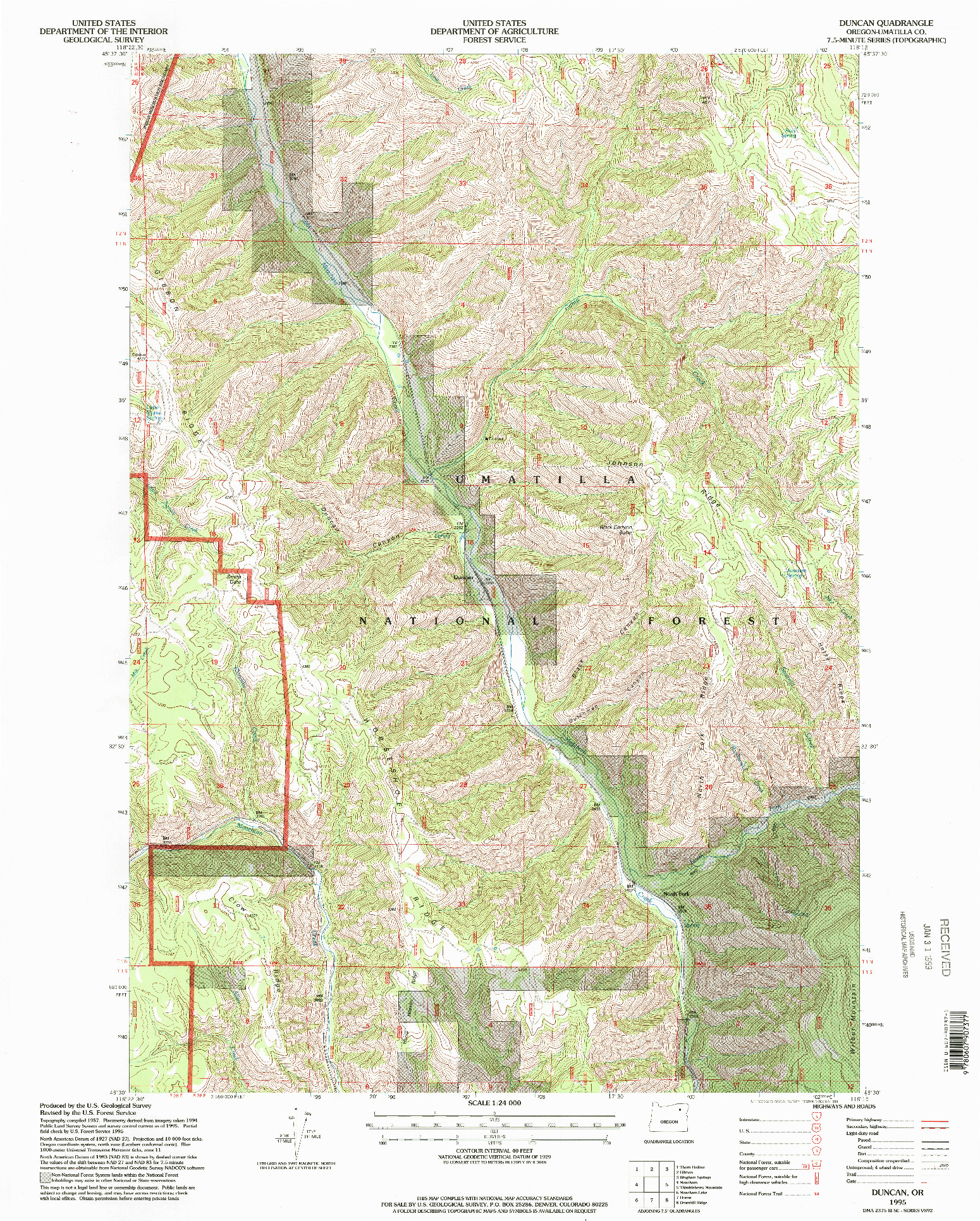 USGS 1:24000-SCALE QUADRANGLE FOR DUNCAN, OR 1995