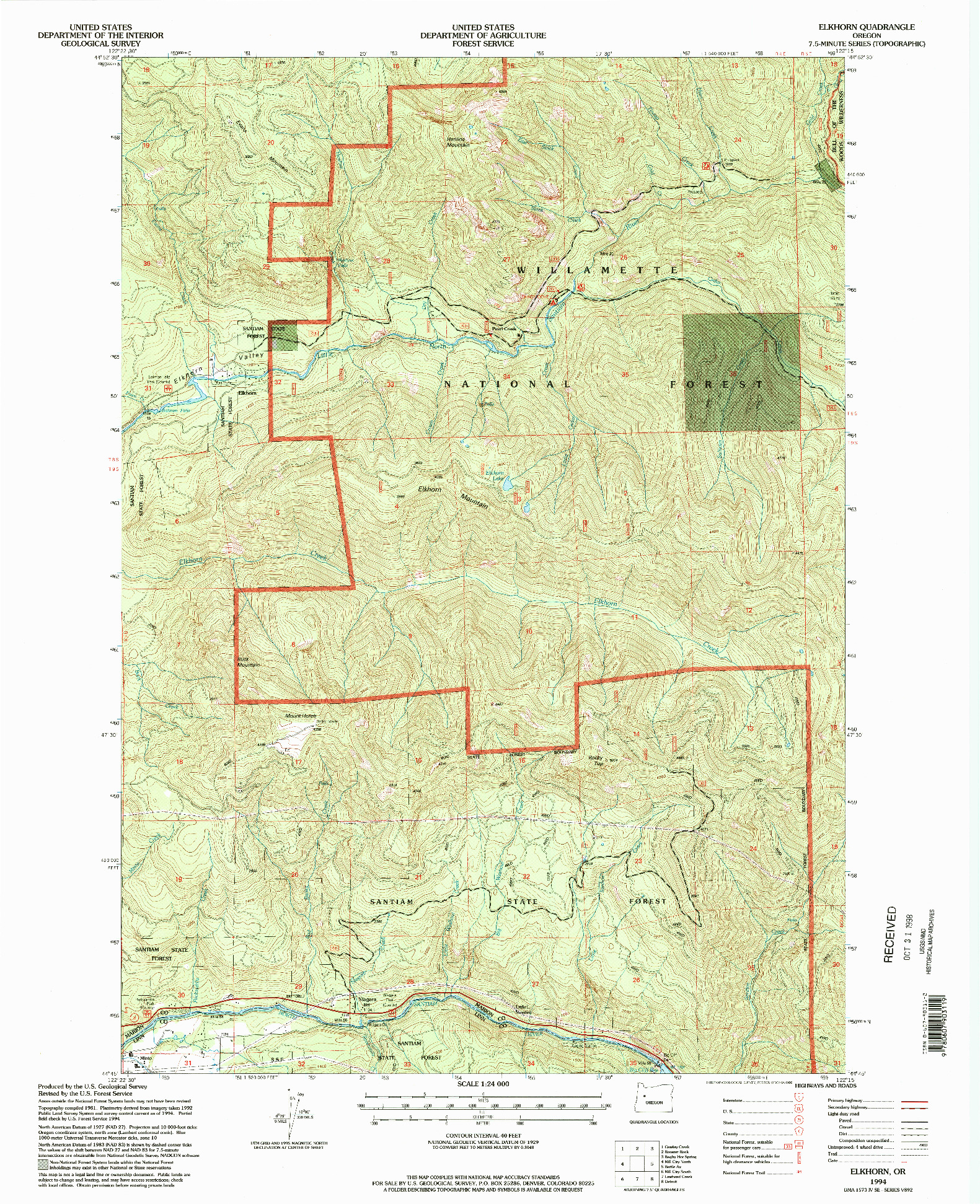 USGS 1:24000-SCALE QUADRANGLE FOR ELKHORN, OR 1994