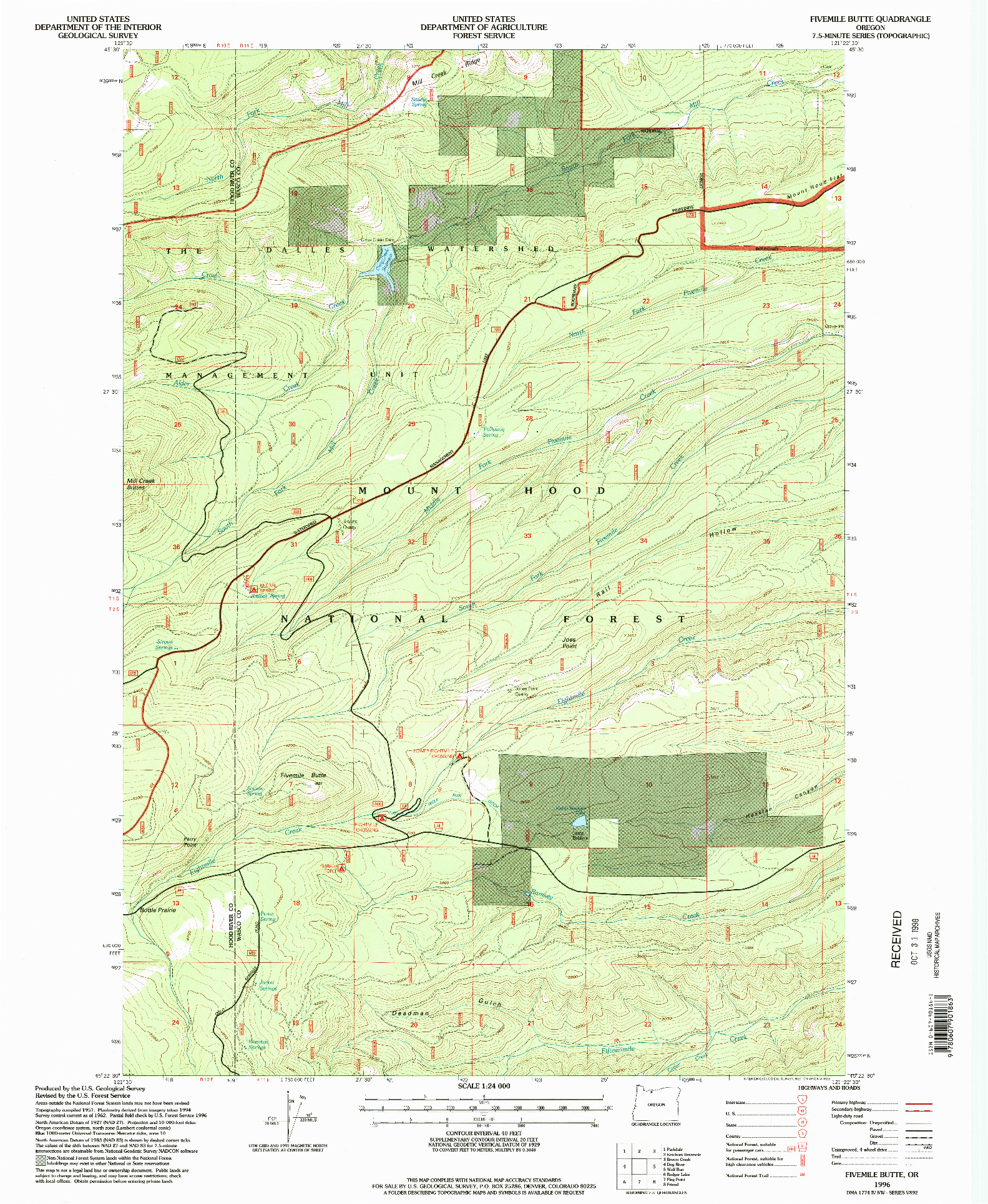 USGS 1:24000-SCALE QUADRANGLE FOR FIVEMILE BUTTE, OR 1996