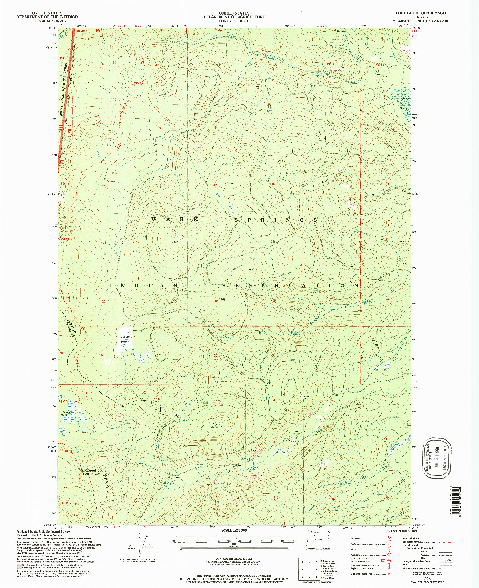 USGS 1:24000-SCALE QUADRANGLE FOR FORT BUTTE, OR 1996