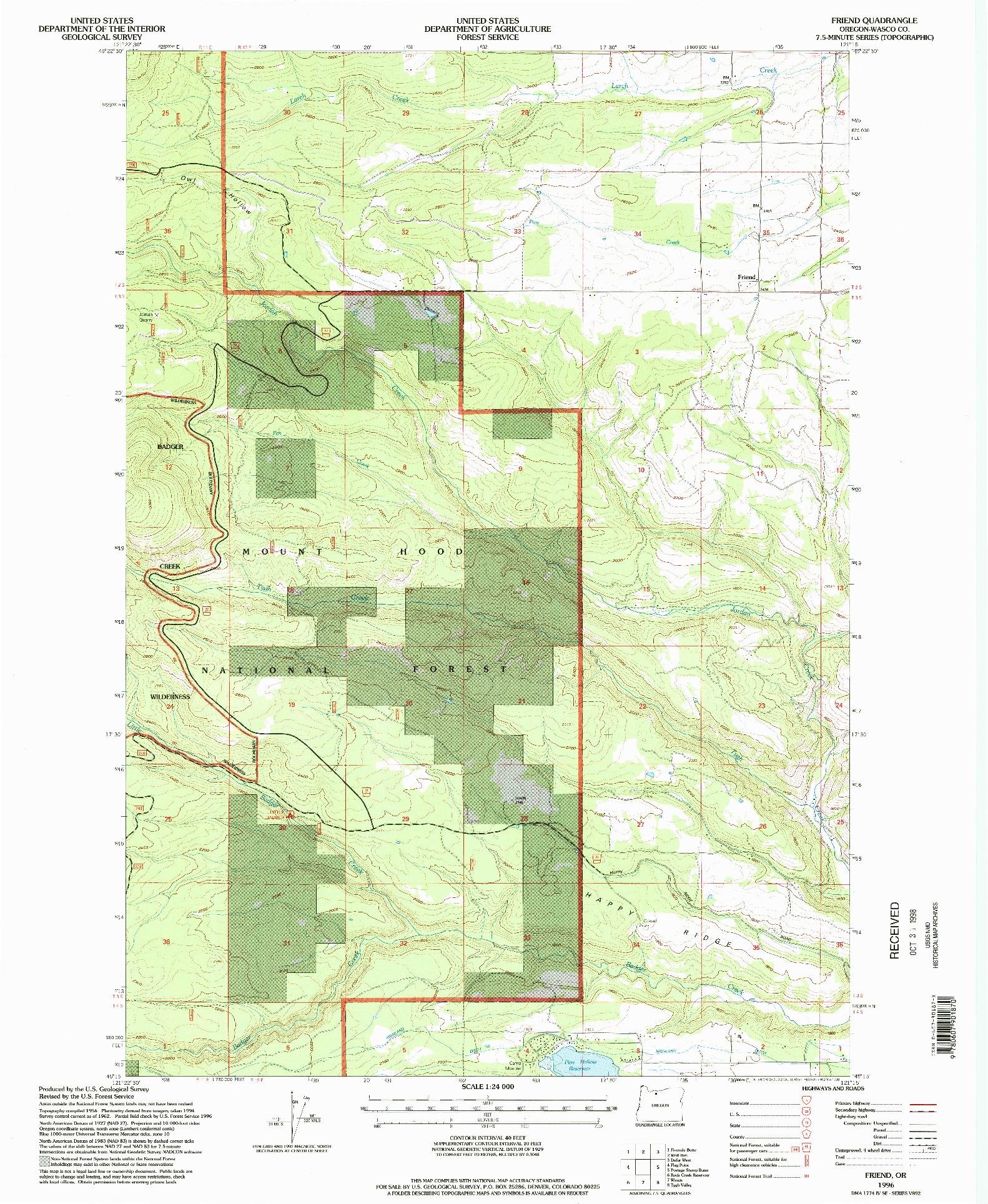 USGS 1:24000-SCALE QUADRANGLE FOR FRIEND, OR 1996