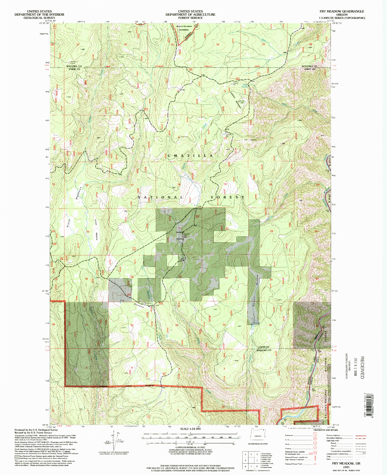 USGS 1:24000-SCALE QUADRANGLE FOR FRY MEADOW, OR 1995