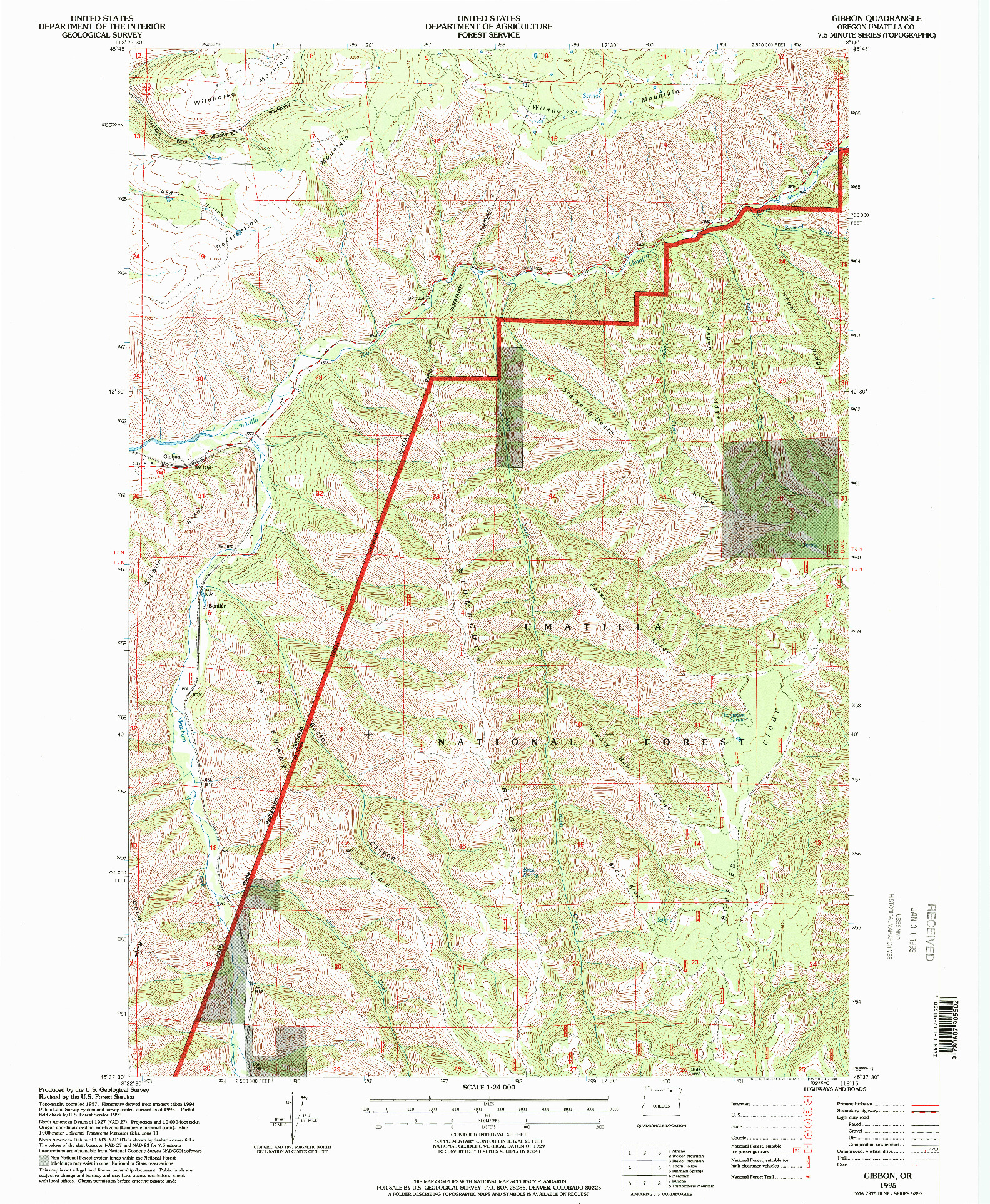 USGS 1:24000-SCALE QUADRANGLE FOR GIBBON, OR 1995