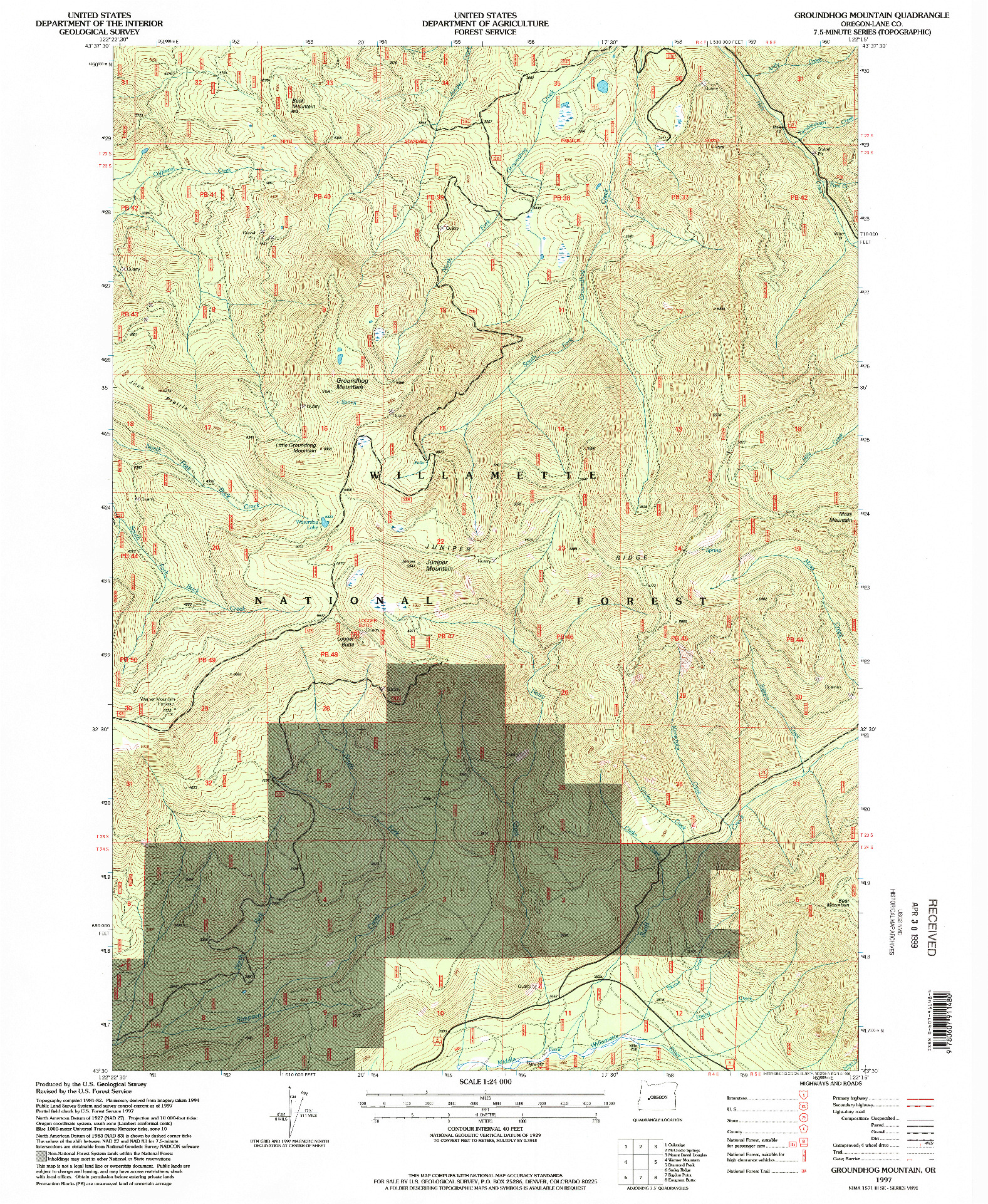 USGS 1:24000-SCALE QUADRANGLE FOR GROUNDHOG MOUNTAIN, OR 1997