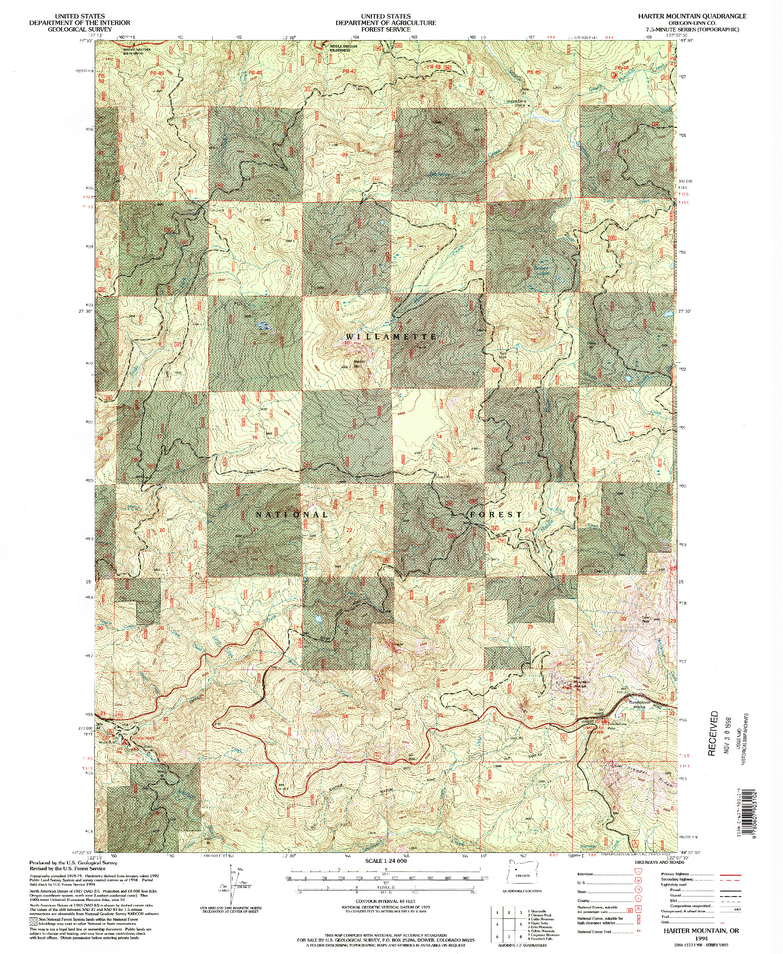 USGS 1:24000-SCALE QUADRANGLE FOR HARTER MOUNTAIN, OR 1994