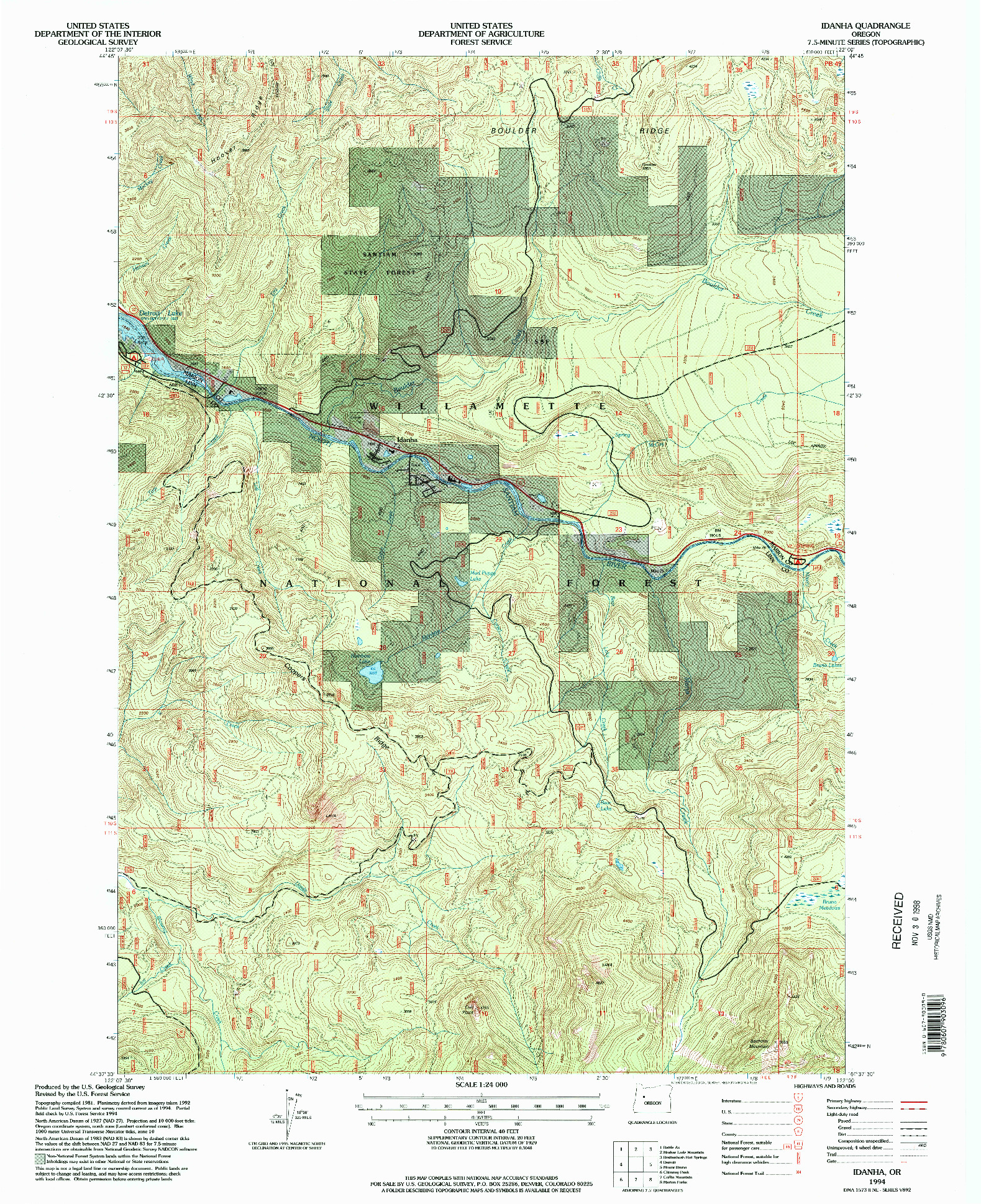 USGS 1:24000-SCALE QUADRANGLE FOR IDANHA, OR 1994