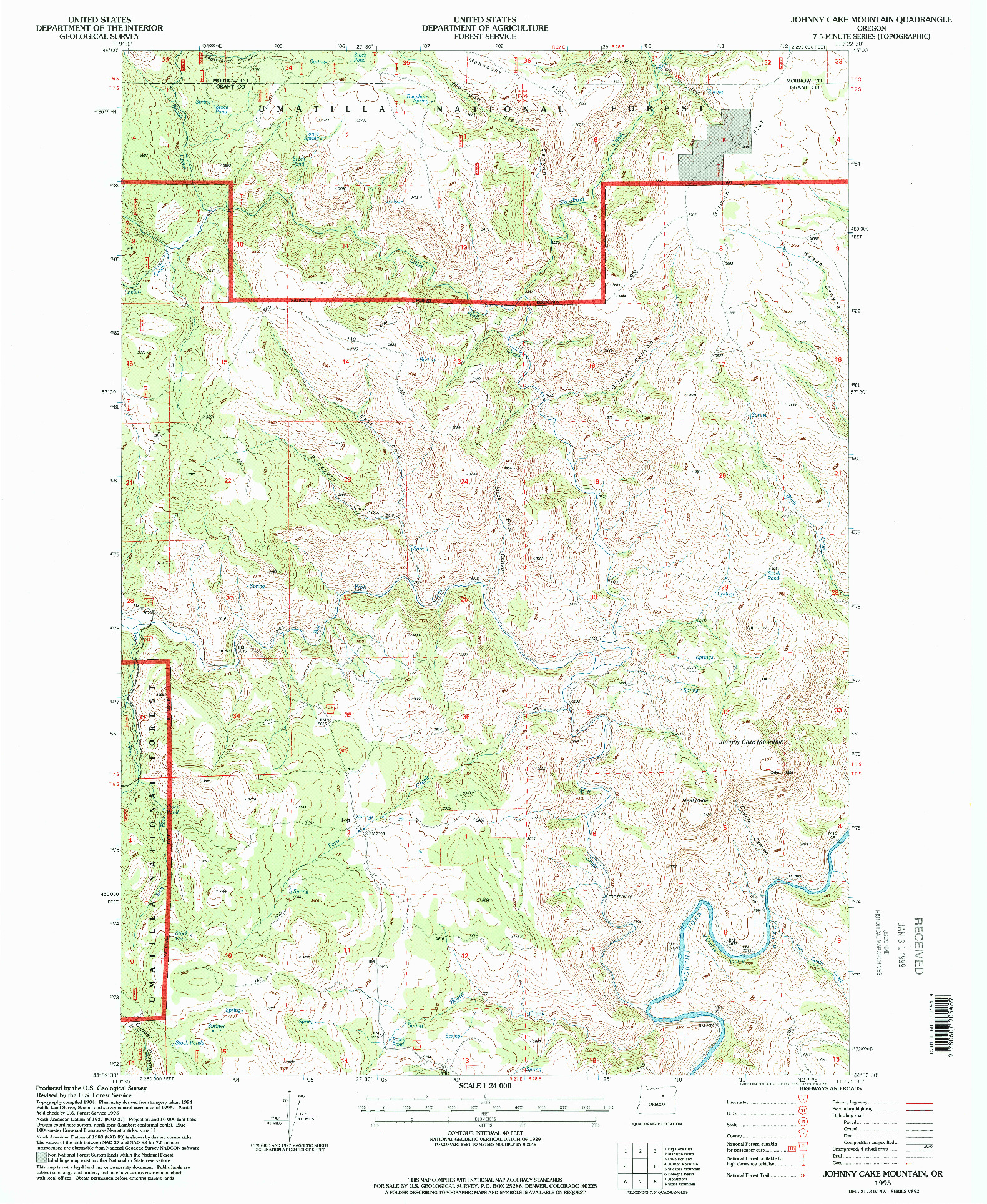 USGS 1:24000-SCALE QUADRANGLE FOR JOHNNY CAKE MOUNTAIN, OR 1995