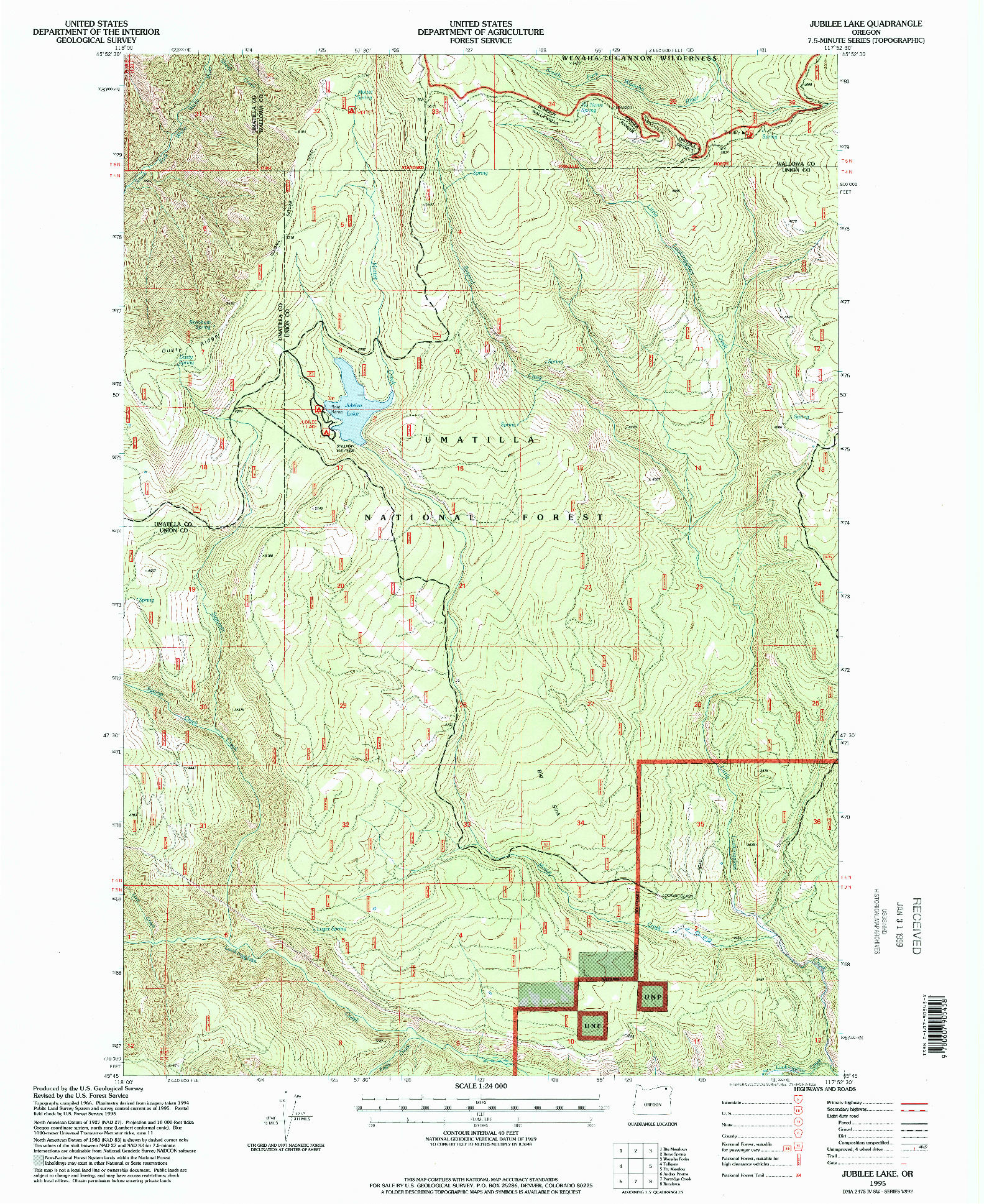 USGS 1:24000-SCALE QUADRANGLE FOR JUBILEE LAKE, OR 1995