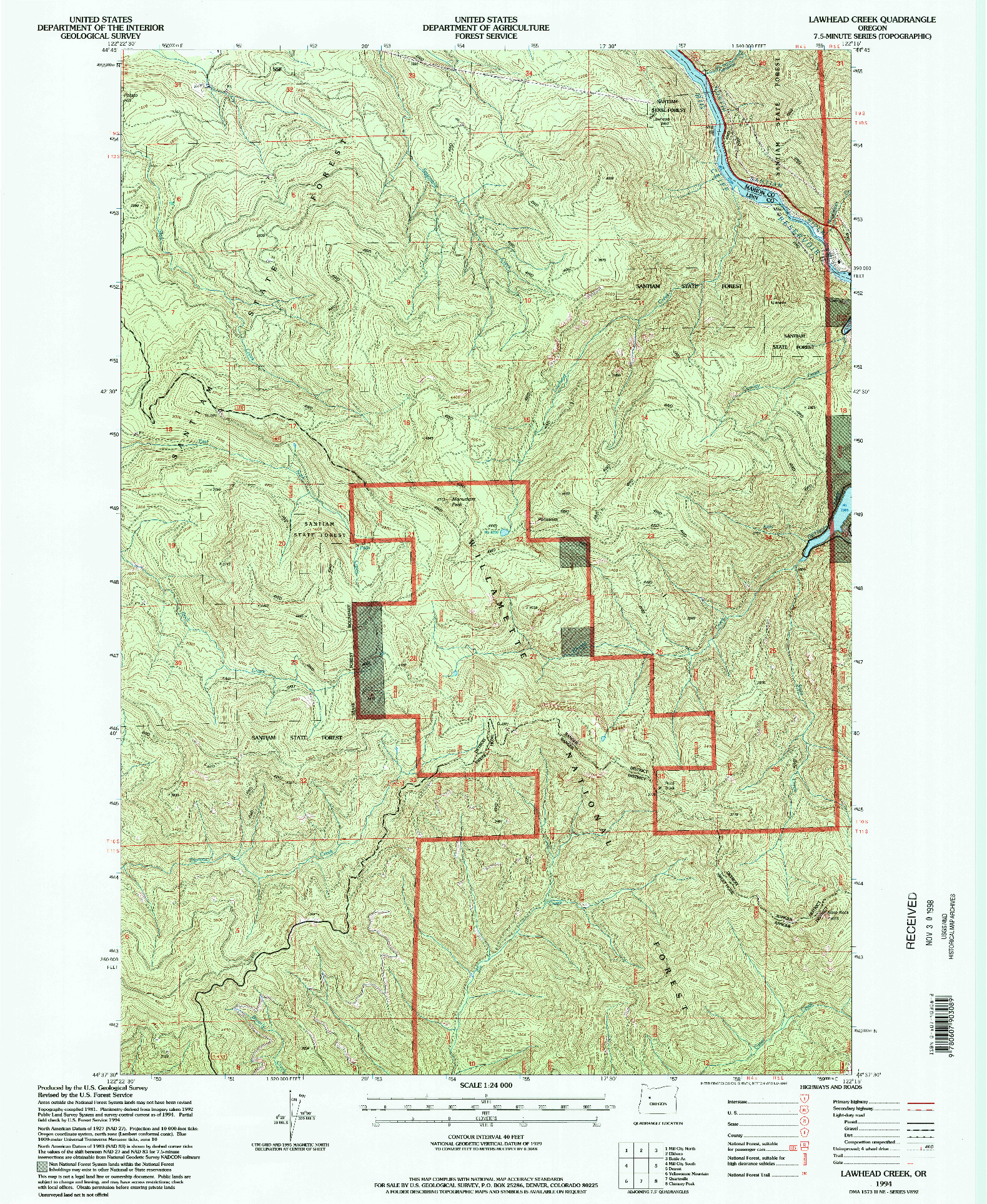 USGS 1:24000-SCALE QUADRANGLE FOR LAWHEAD CREEK, OR 1994