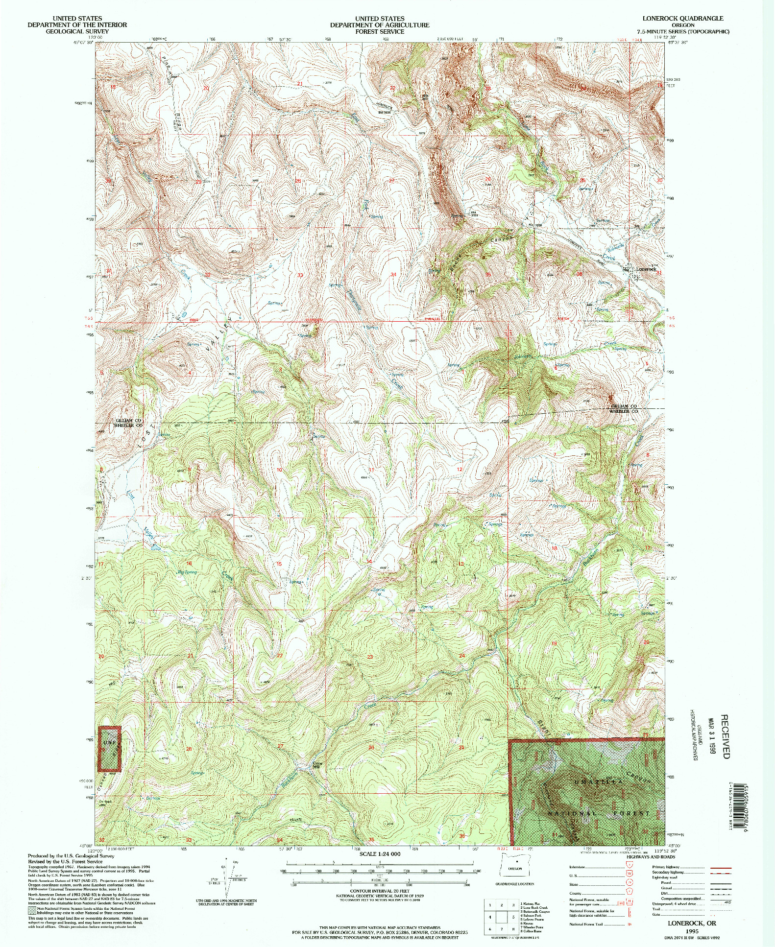 USGS 1:24000-SCALE QUADRANGLE FOR LONEROCK, OR 1995